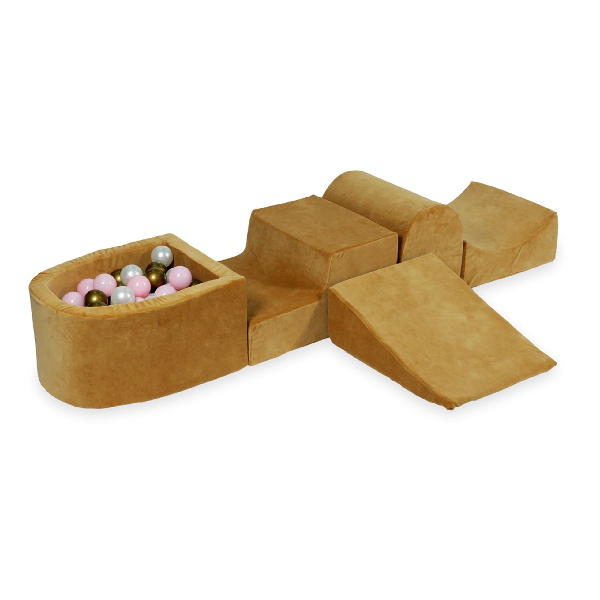 Foam Play Area with Hill and Micro Velvet Soft Caramel Ball Pit + 100 balls