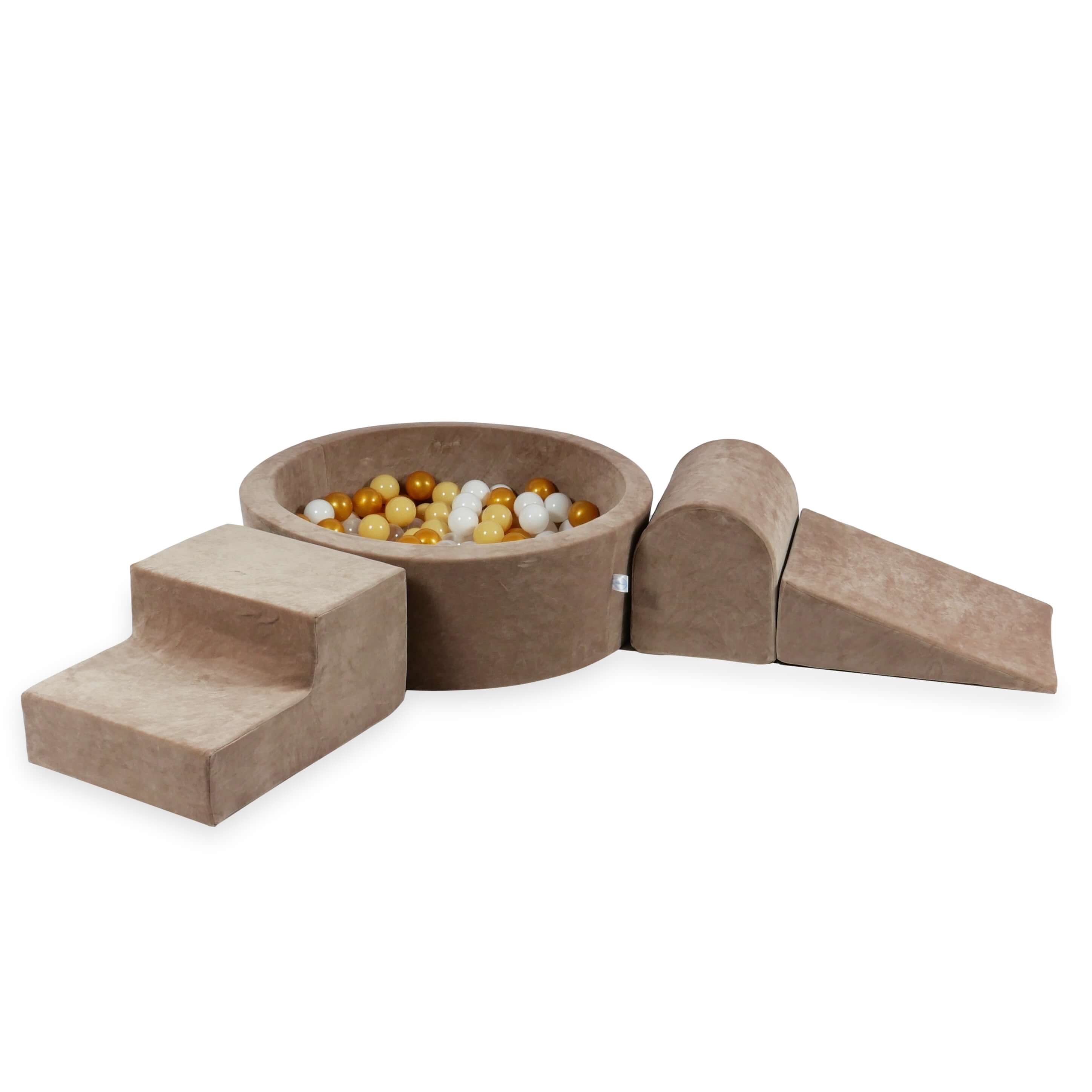 Foam play area with round pool 90x30 velvet soft brown + 200 balls