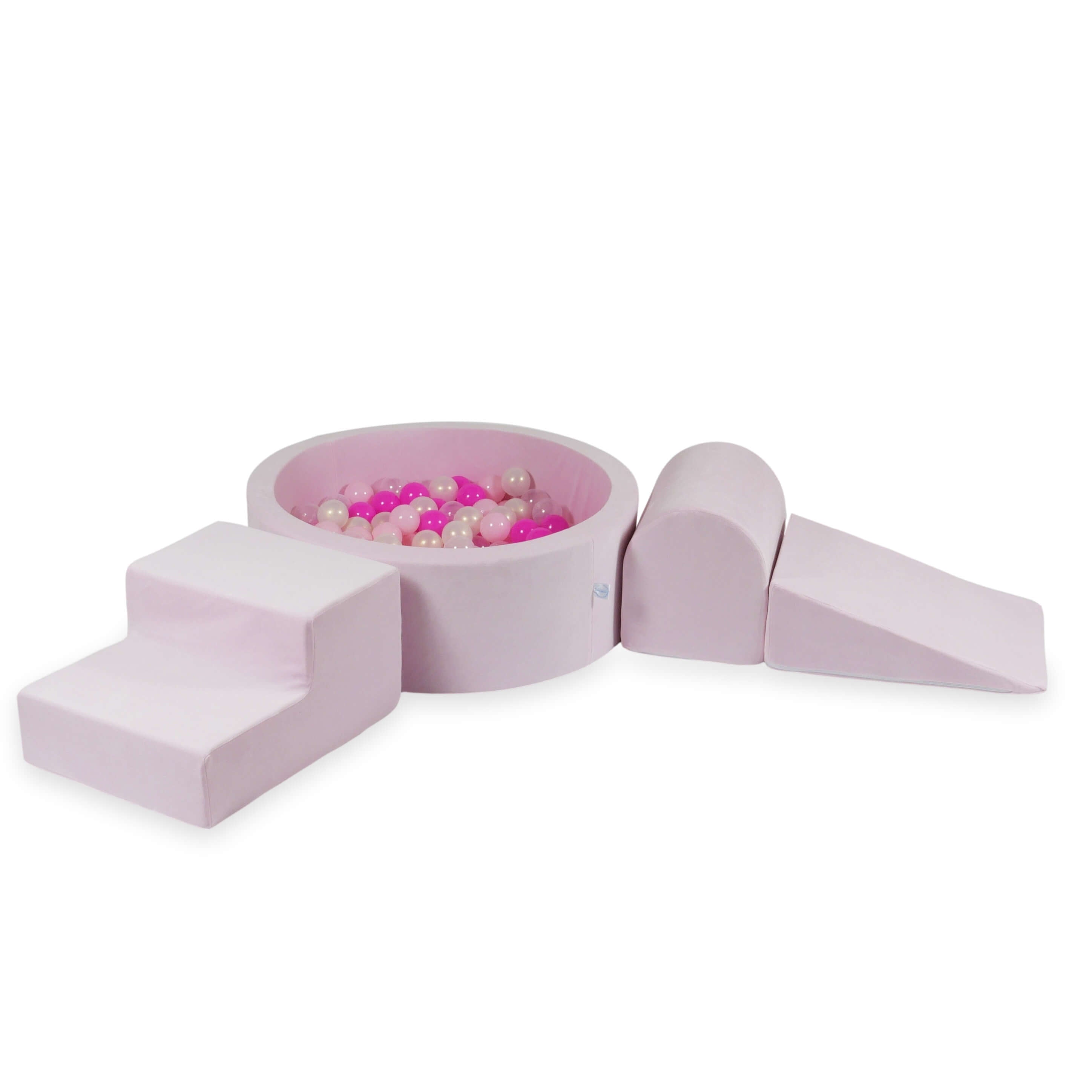 Foam play area with round pool 90x30 velvet soft light pink + 200 balls