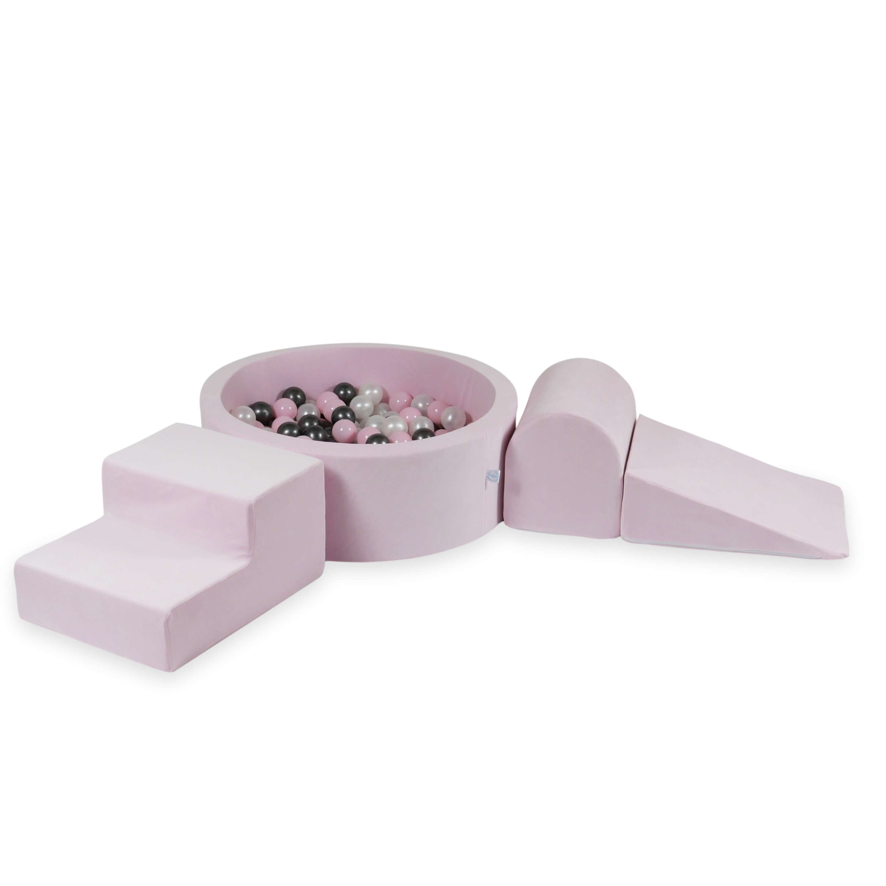 Foam play area with round pool 90x30 velvet soft light pink + 200 balls