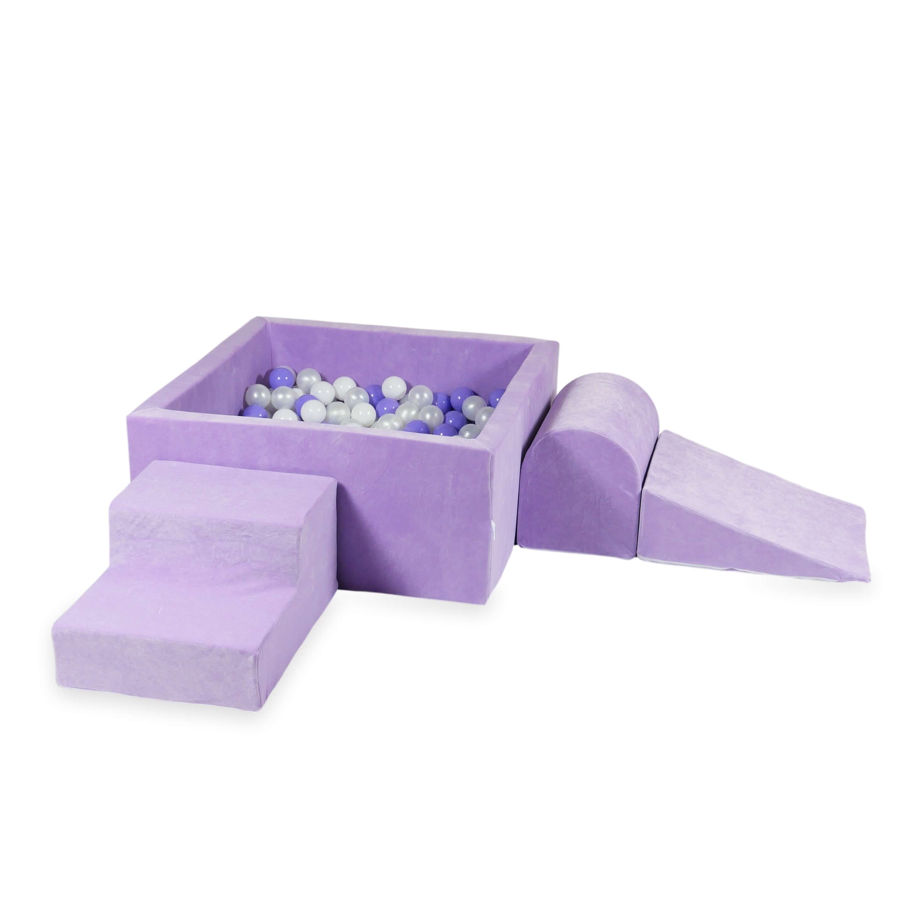 Aire de jeux en mousse avec piscine à balles carrée set de jeu enfant 90x90x40 velvet soft lilac + 400 balles