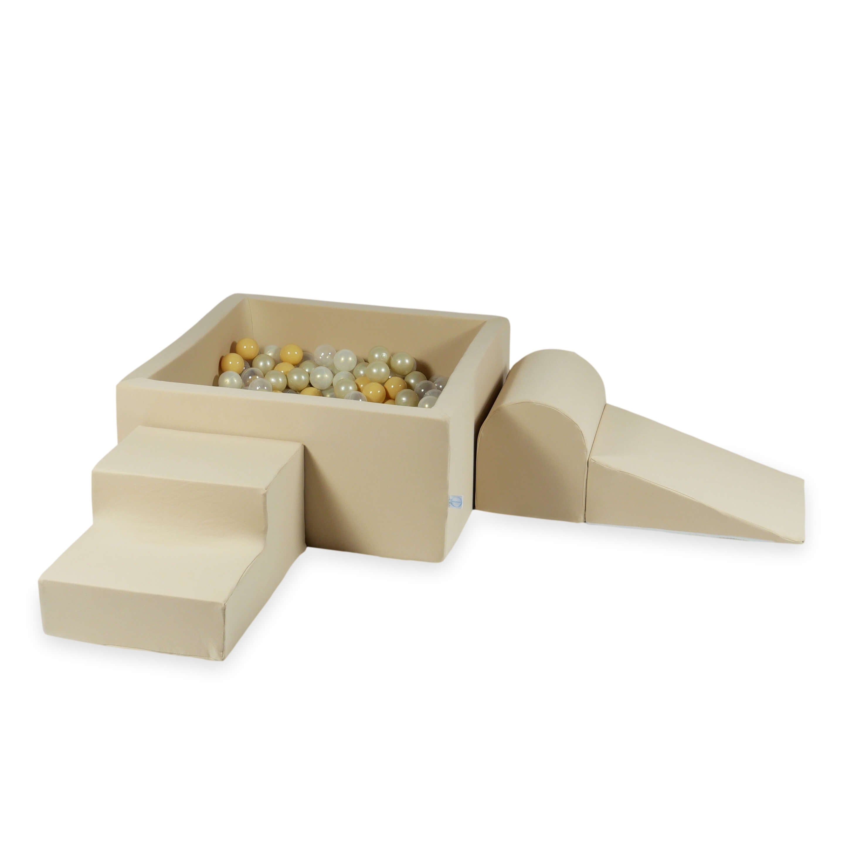 Schaumstoff-Spielbereich mit quadratischem Bällebad, Kinderspielset 90x90x40 cm, beige + 400 Bälle