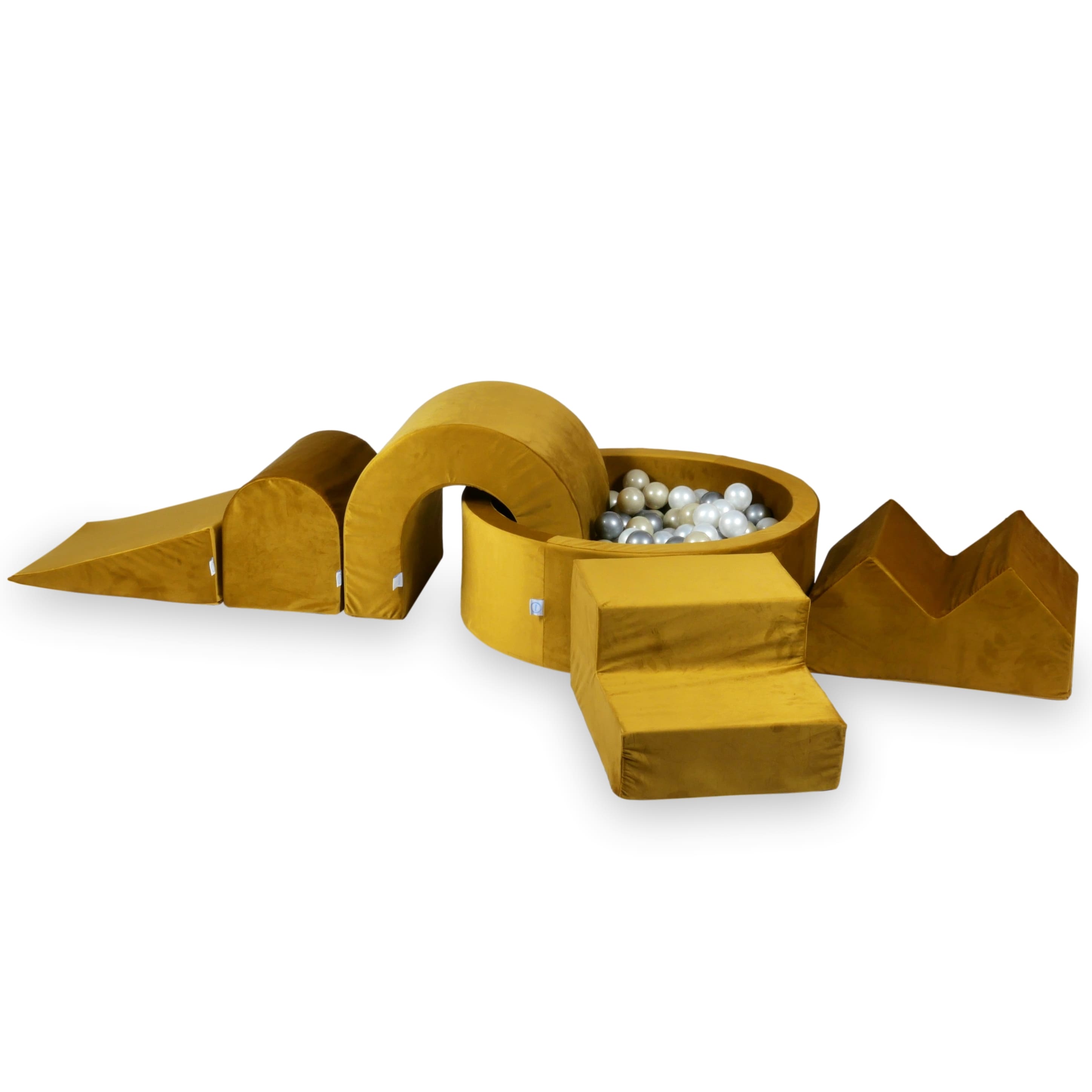 Aire de jeux en mousse avec piscine ronde 90x30 velvet dore + 5 éléments + 200 balles