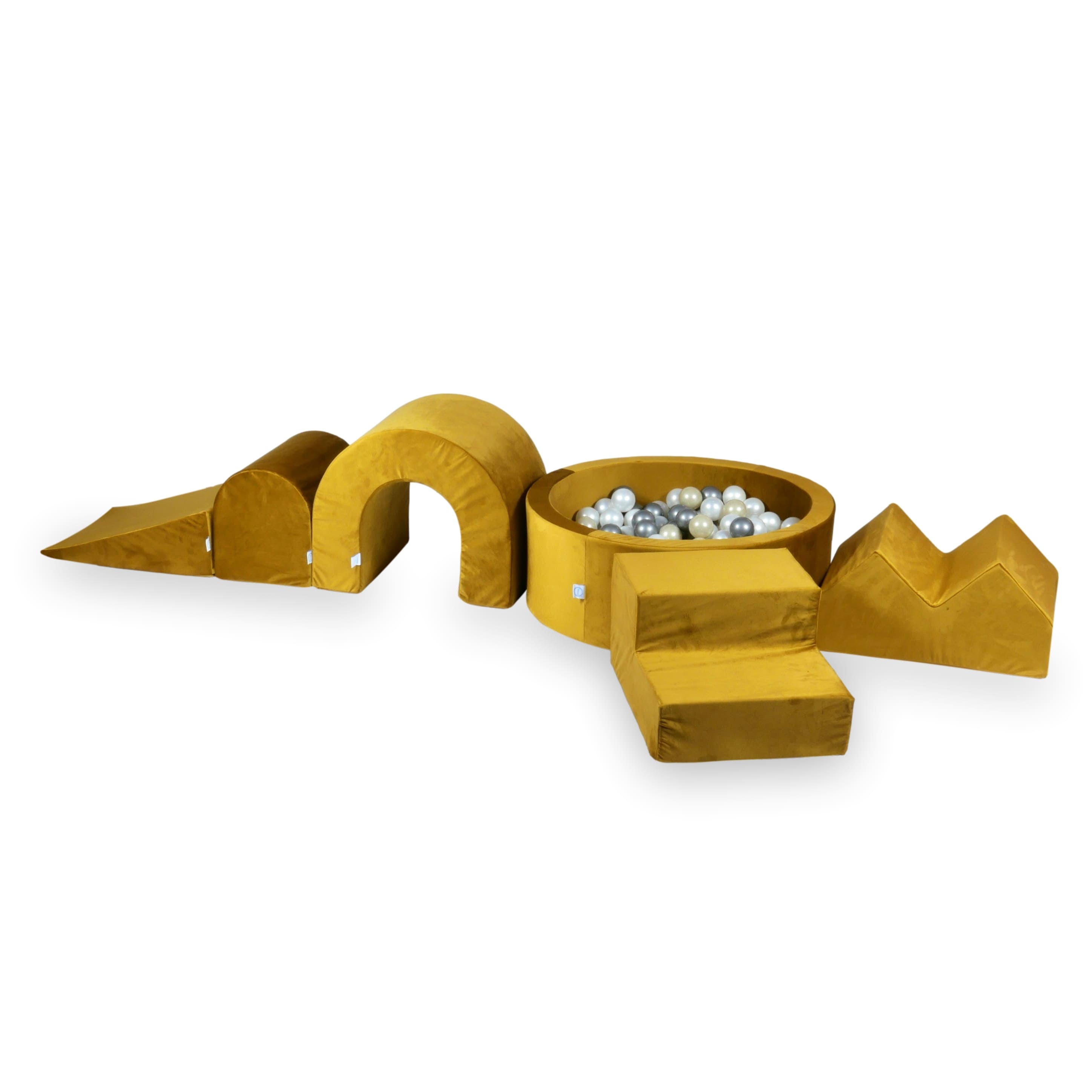 Aire de jeux en mousse avec piscine ronde 90x30 velvet dore + 5 éléments + 200 balles