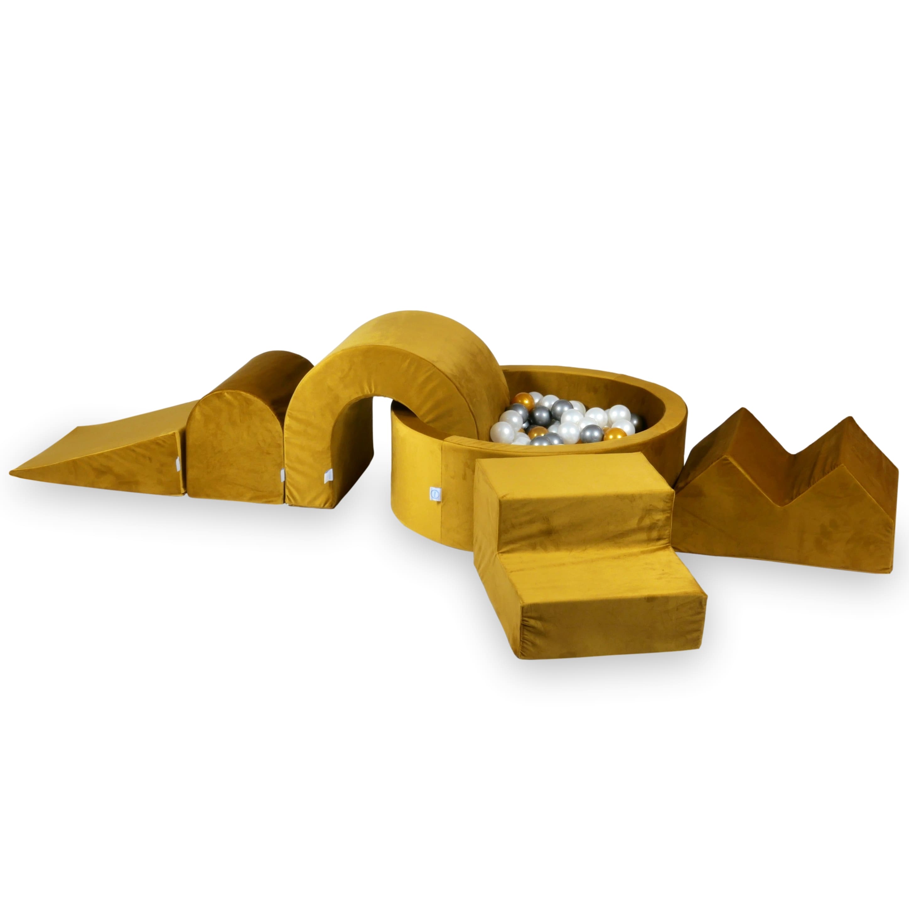 Aire de jeux en mousse avec piscine ronde 90x30 velvet dore + 5 éléments + 200 balles