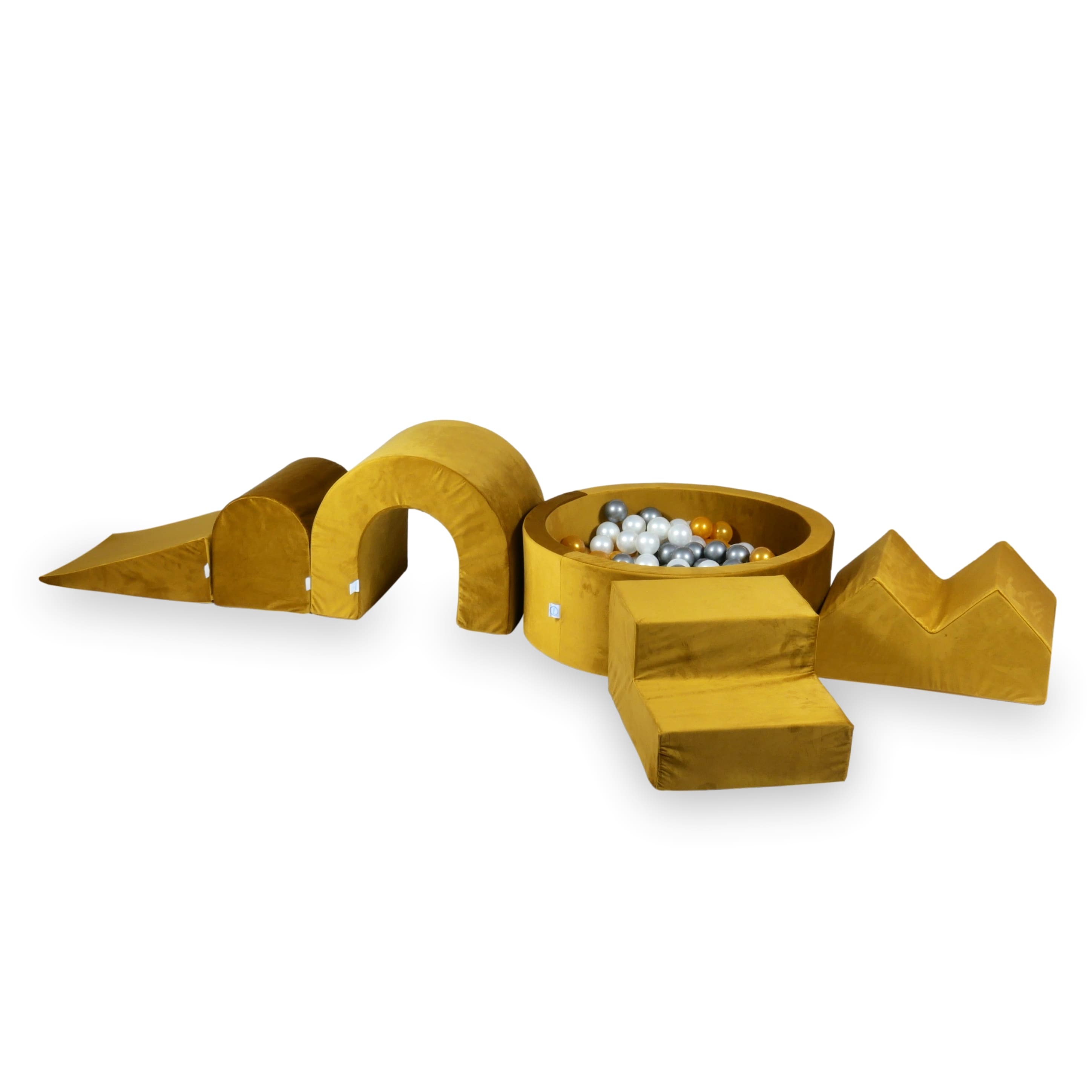 Aire de jeux en mousse avec piscine ronde 90x30 velvet dore + 5 éléments + 200 balles