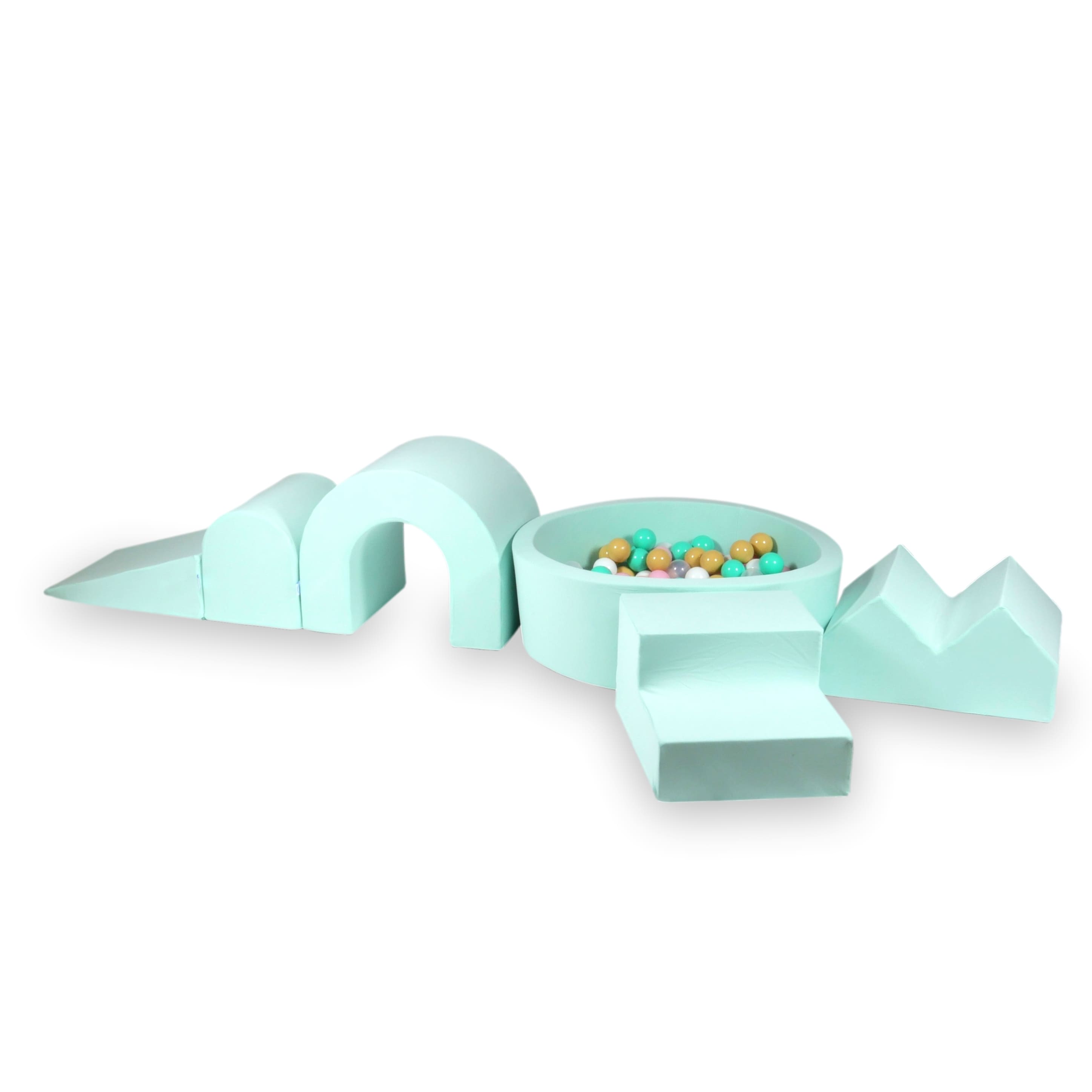 Foam play area with round pool 90x30 mint + 5 elements + 200 balls