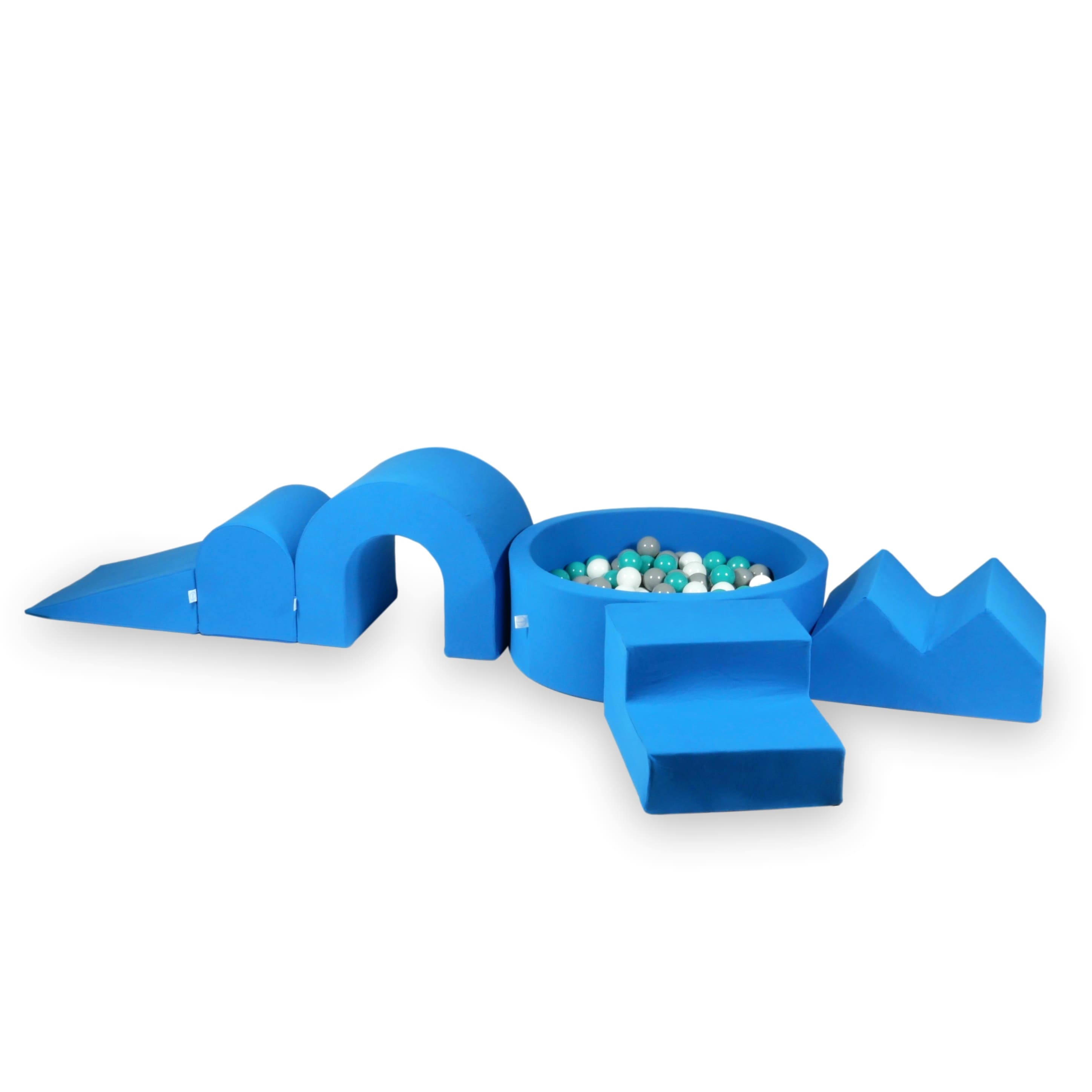 Foam play area with round ball pit 90x30 blue + 5 elements + 200 balls