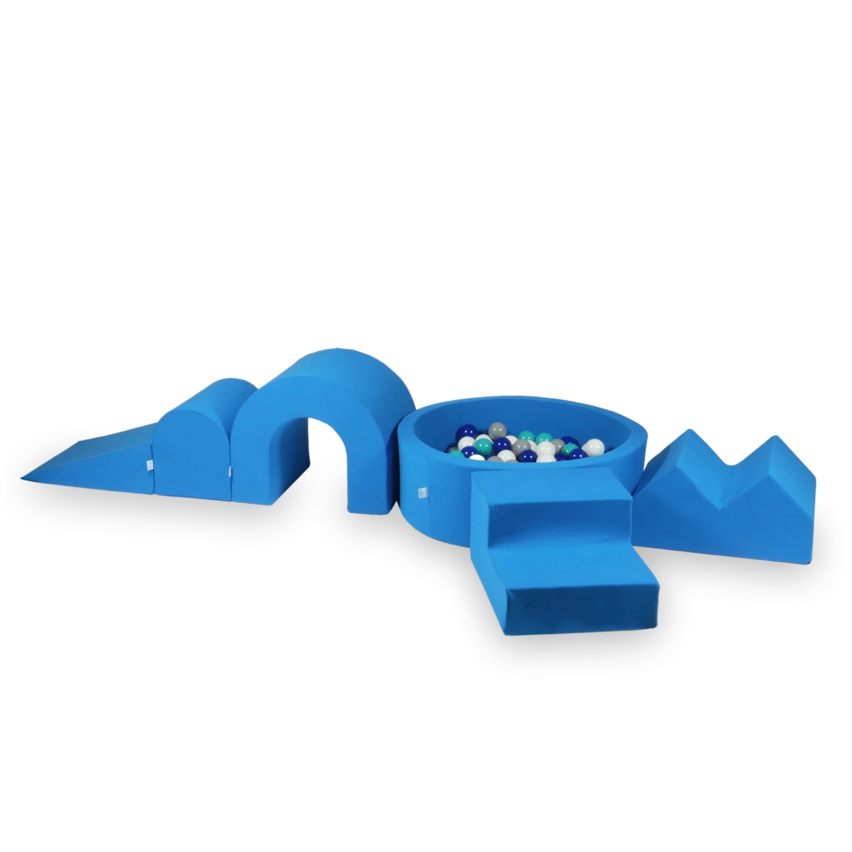 Foam play area with round ball pit 90x30 blue + 5 elements + 200 balls