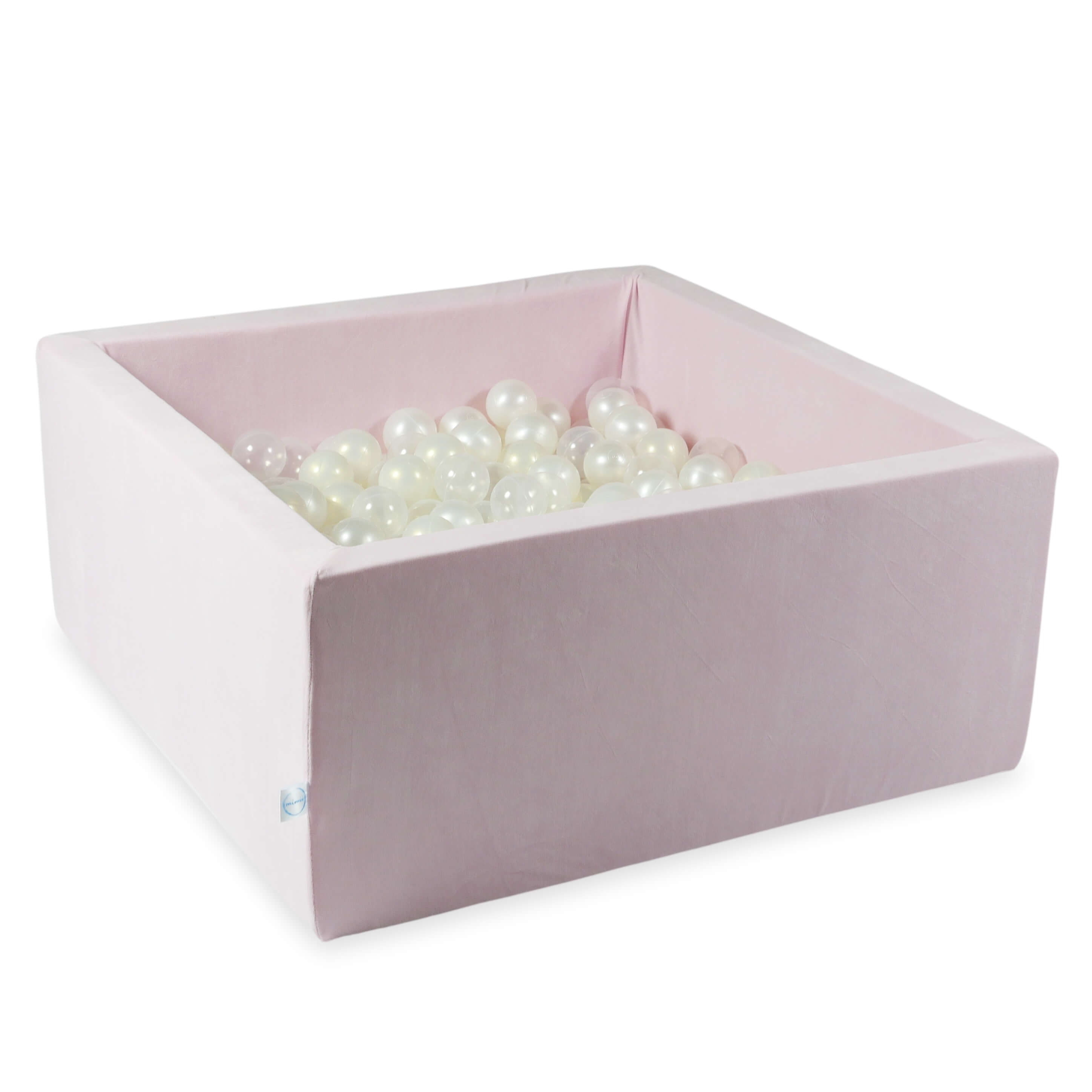 Square ball pit 90x90x40 cm in velvet soft Light Pink, 400 balls