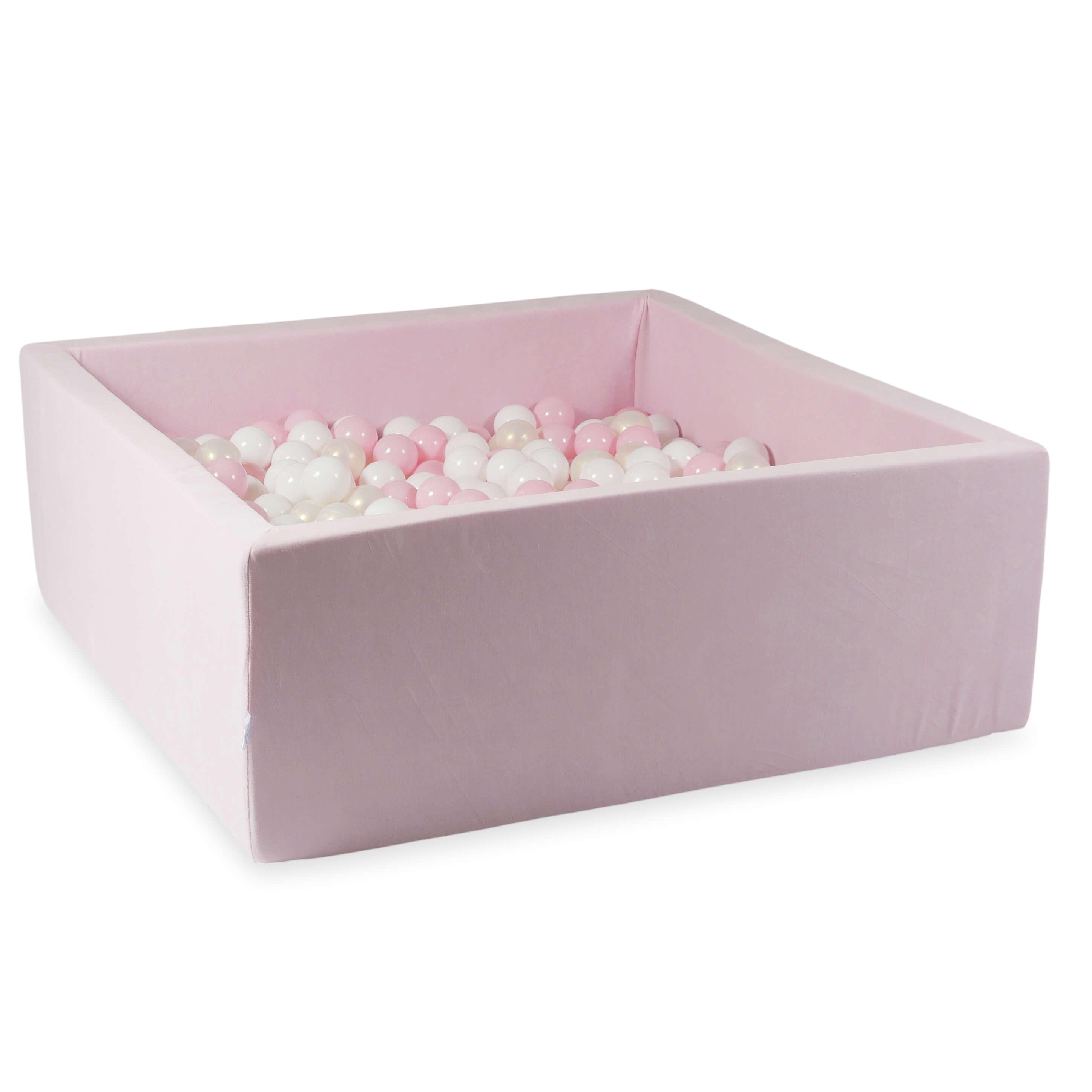 Bällebad quadratisch 110x110x40 cm aus Soft Velvet Light Pink, 600 Bälle