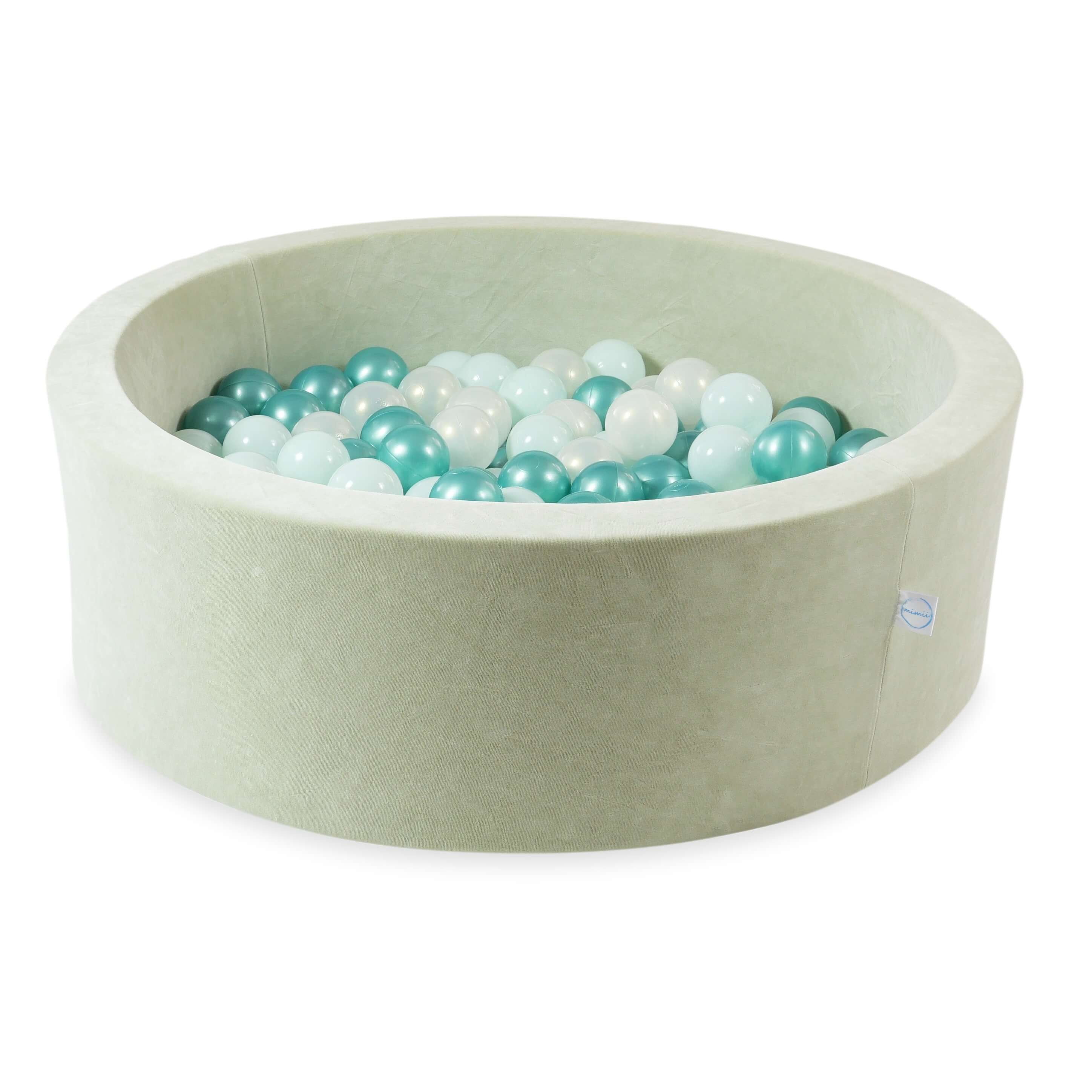 Ball pool in soft velvet pistachio 90x30 cm with 200 balls