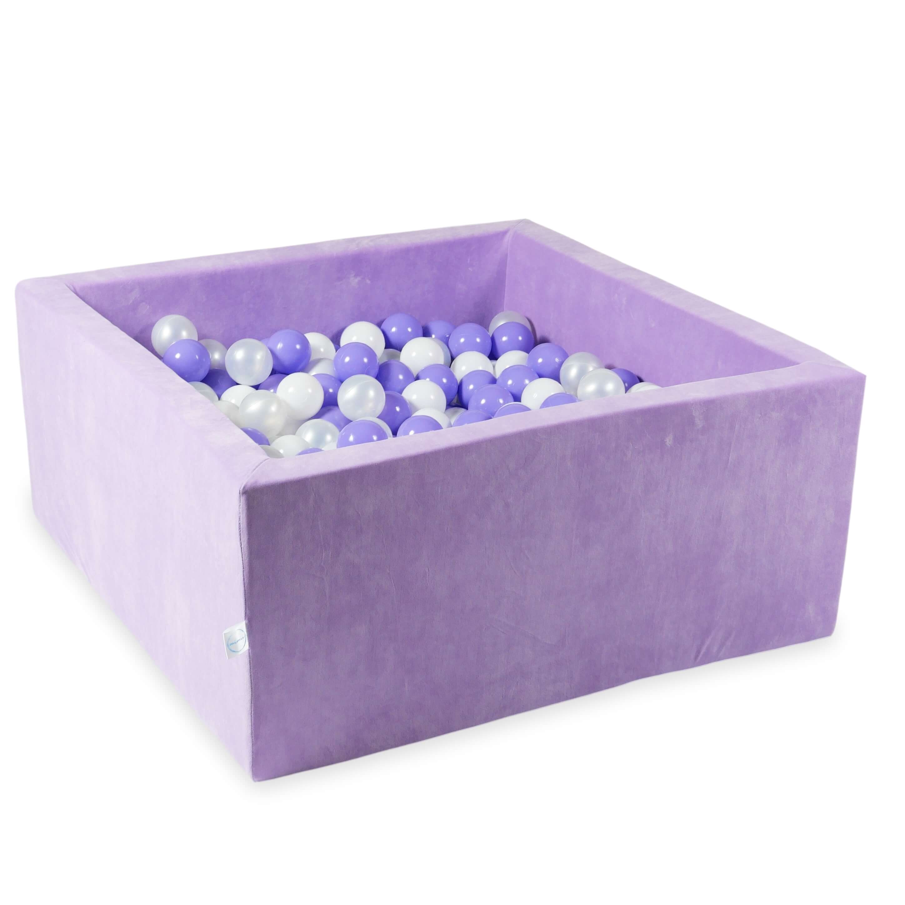 Square ball pit 90x90x40 cm in velvet soft Lilac, 400 balls