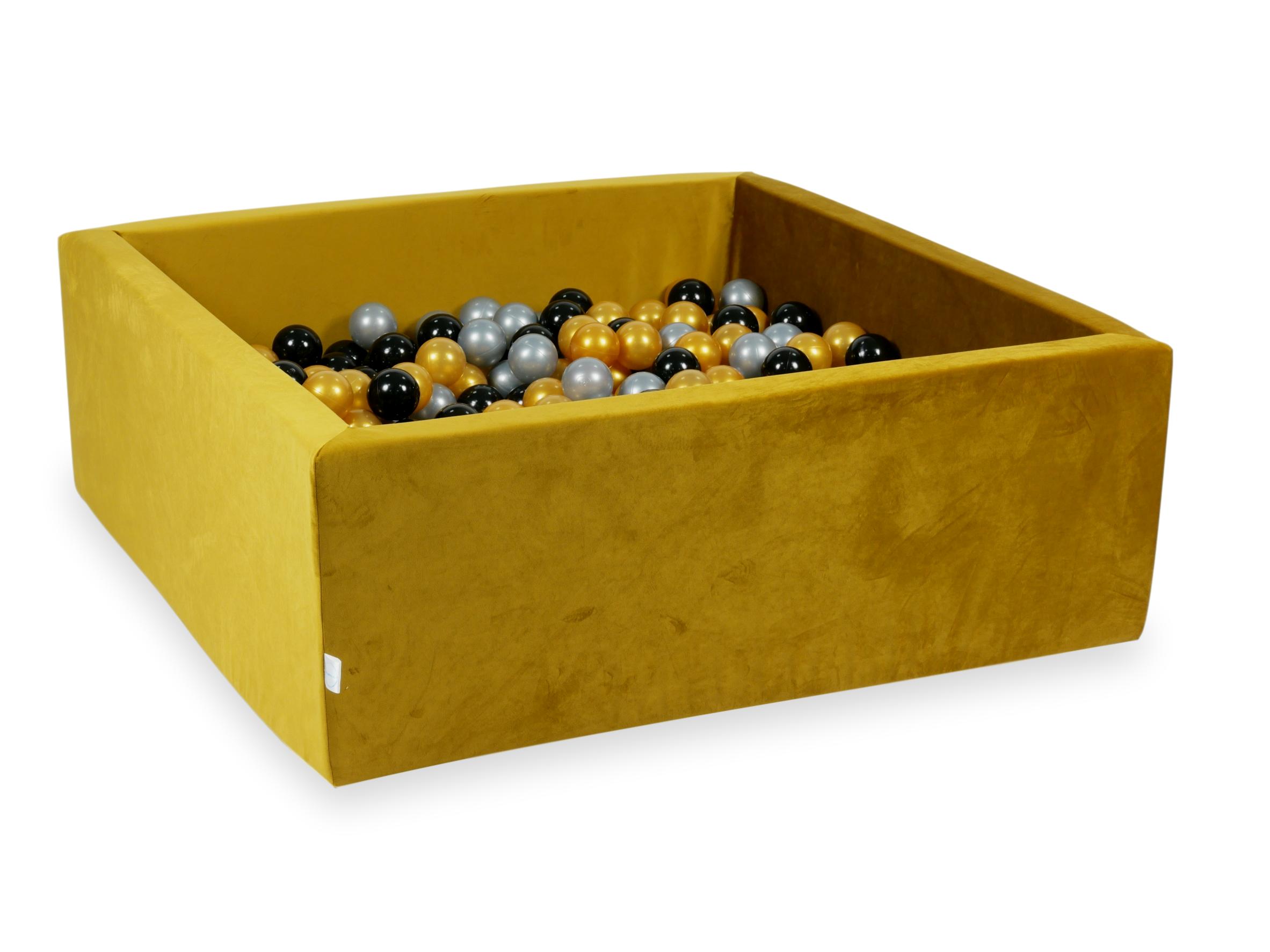 Bällebad quadratisch 110x110x40 cm aus Samt Velvet Gold, 600 Bälle