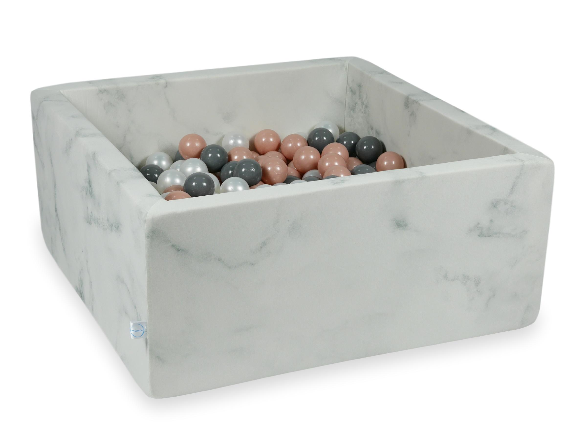Square ball pit 90x90x40 cm in Marble velvet, 400 balls