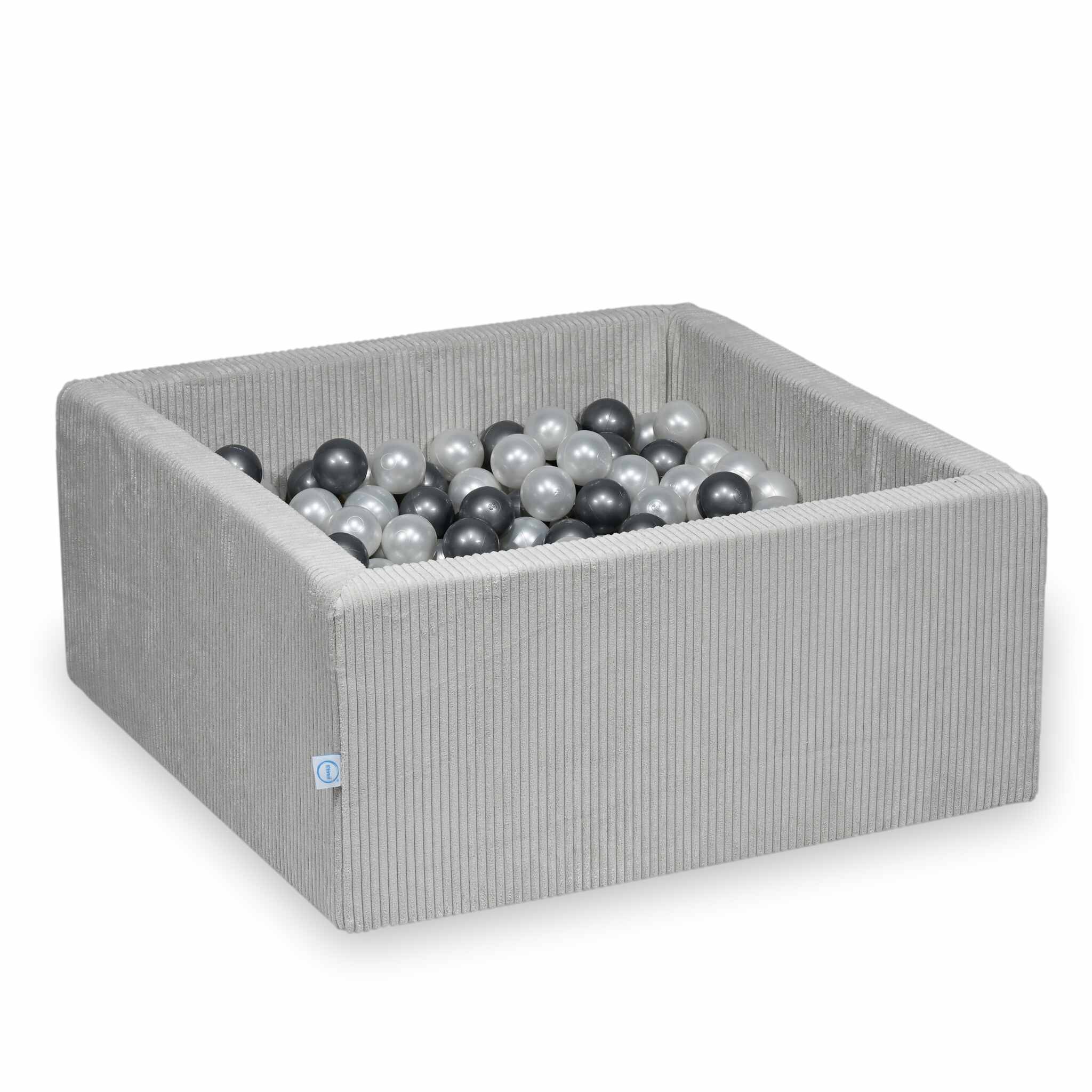 Square ball pit 90x90x40 cm in Grey Corduroy, 400 balls