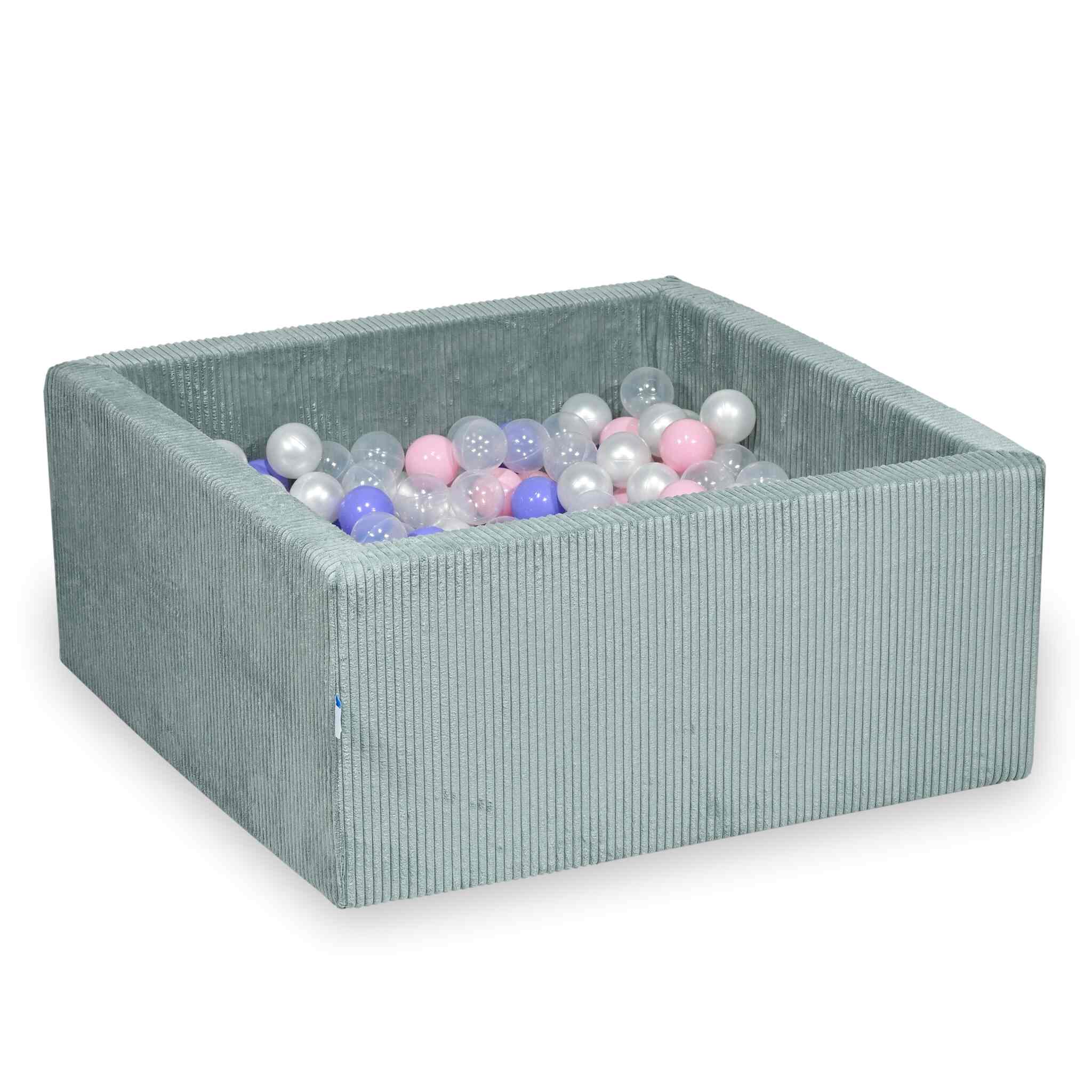 Square ball pit 90x90x40 cm in Corduroy Light Mint, 400 balls