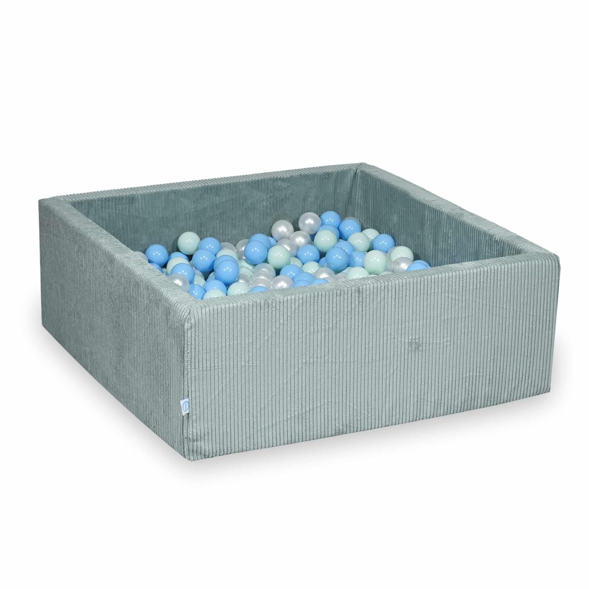 Square ball pit 90x90x40 cm in Corduroy Light Mint, 400 balls