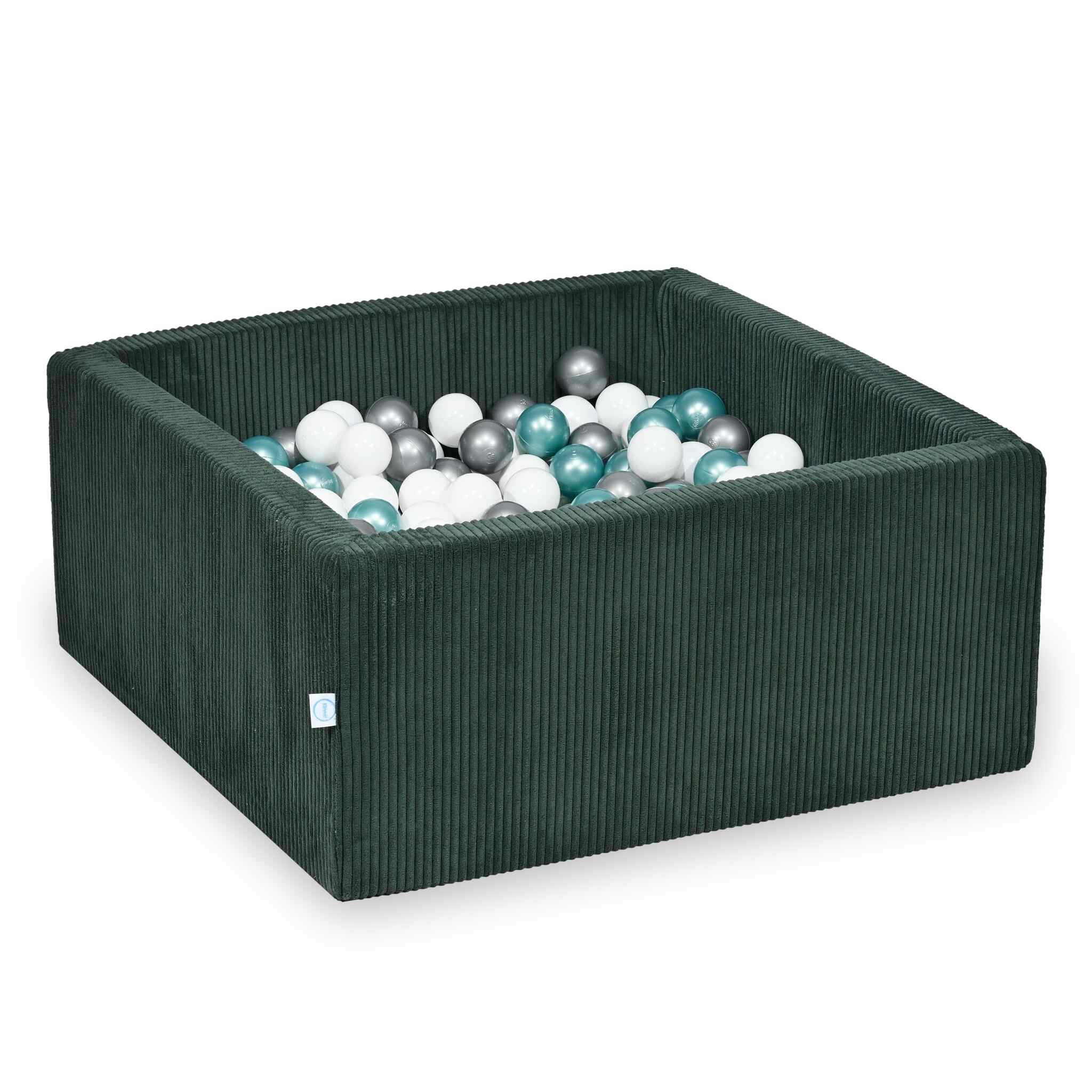 Square ball pit 90x90x40 cm in Corduroy Green, 400 balls