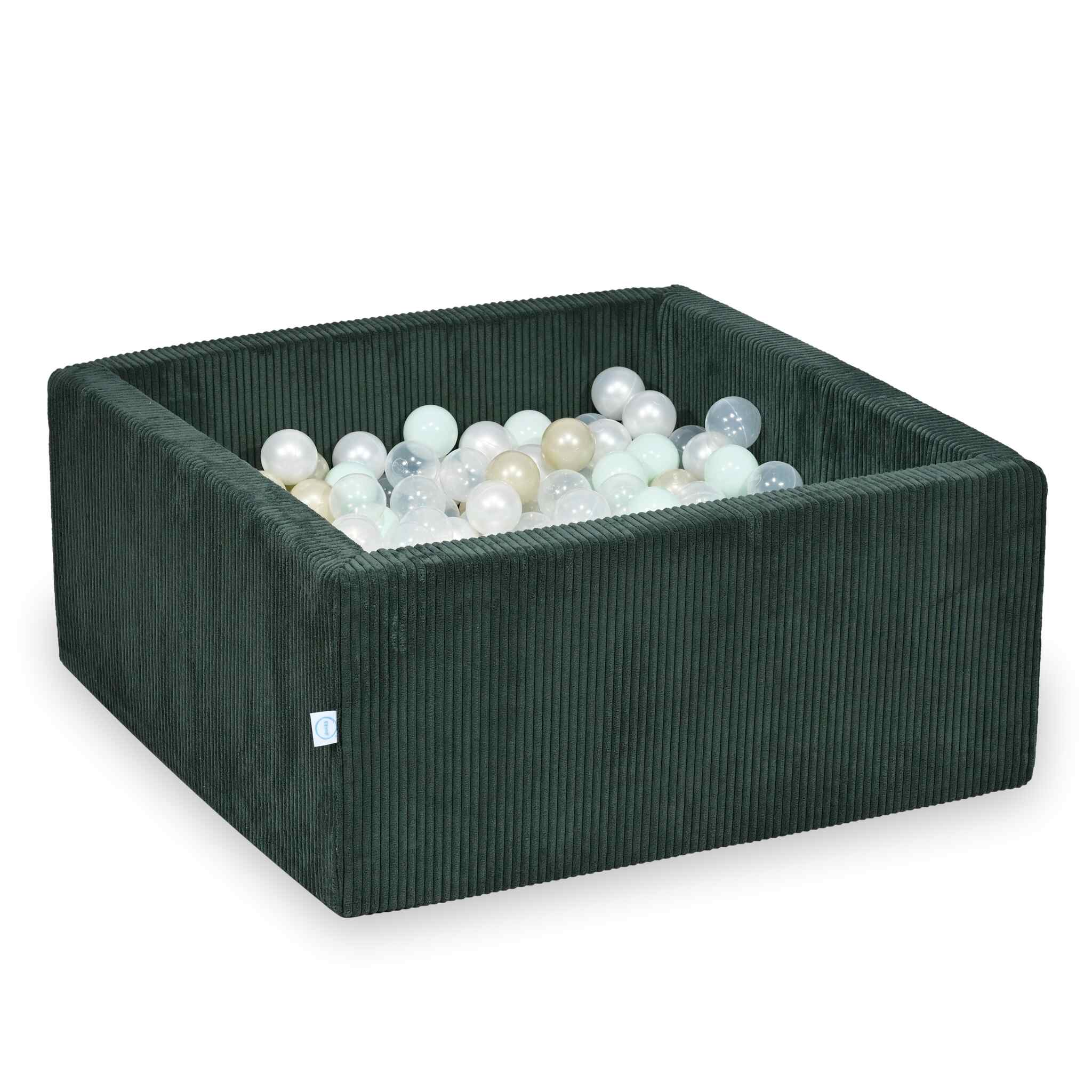 Piscine à balles carrée 90x90x40 cm en velours côtelé Vert, 400 balles