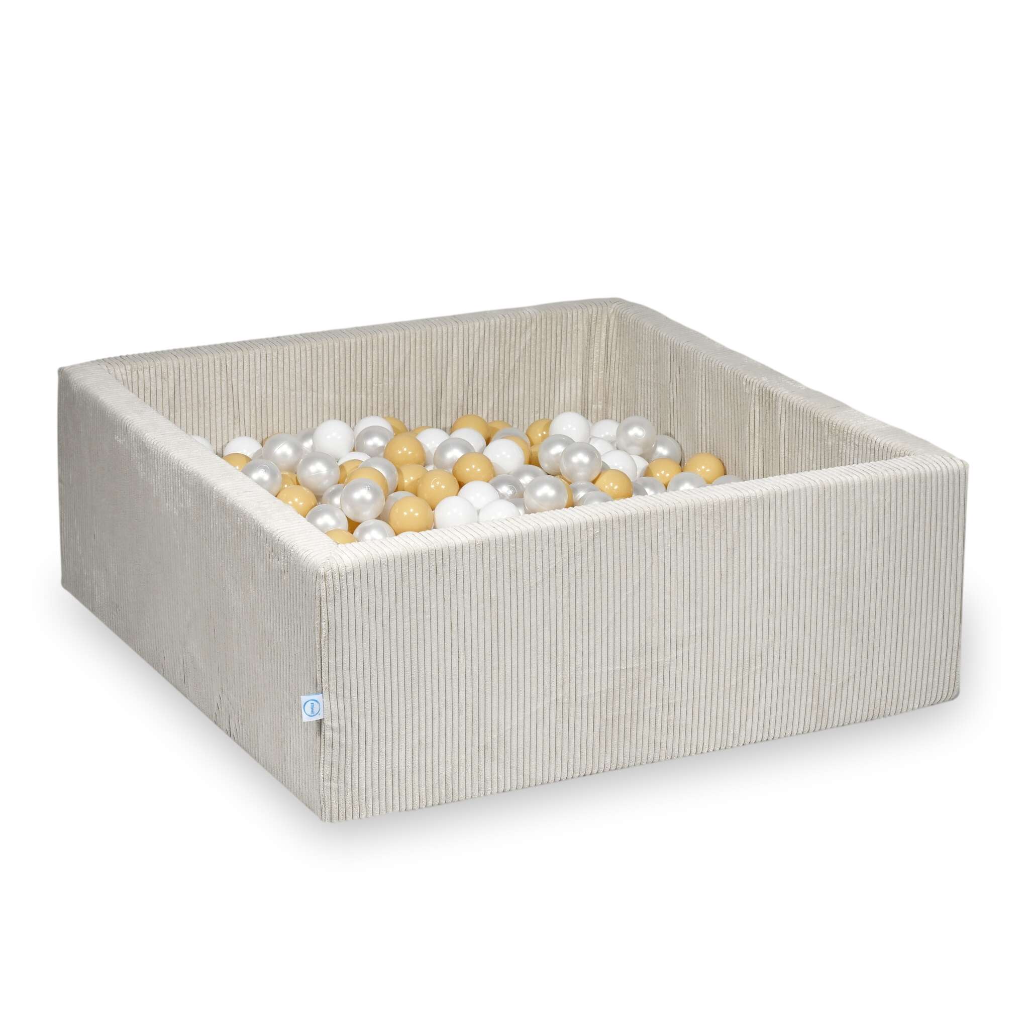 Bällebad quadratisch 110x110x40 cm aus Kordstoff Beige, 600 Bälle