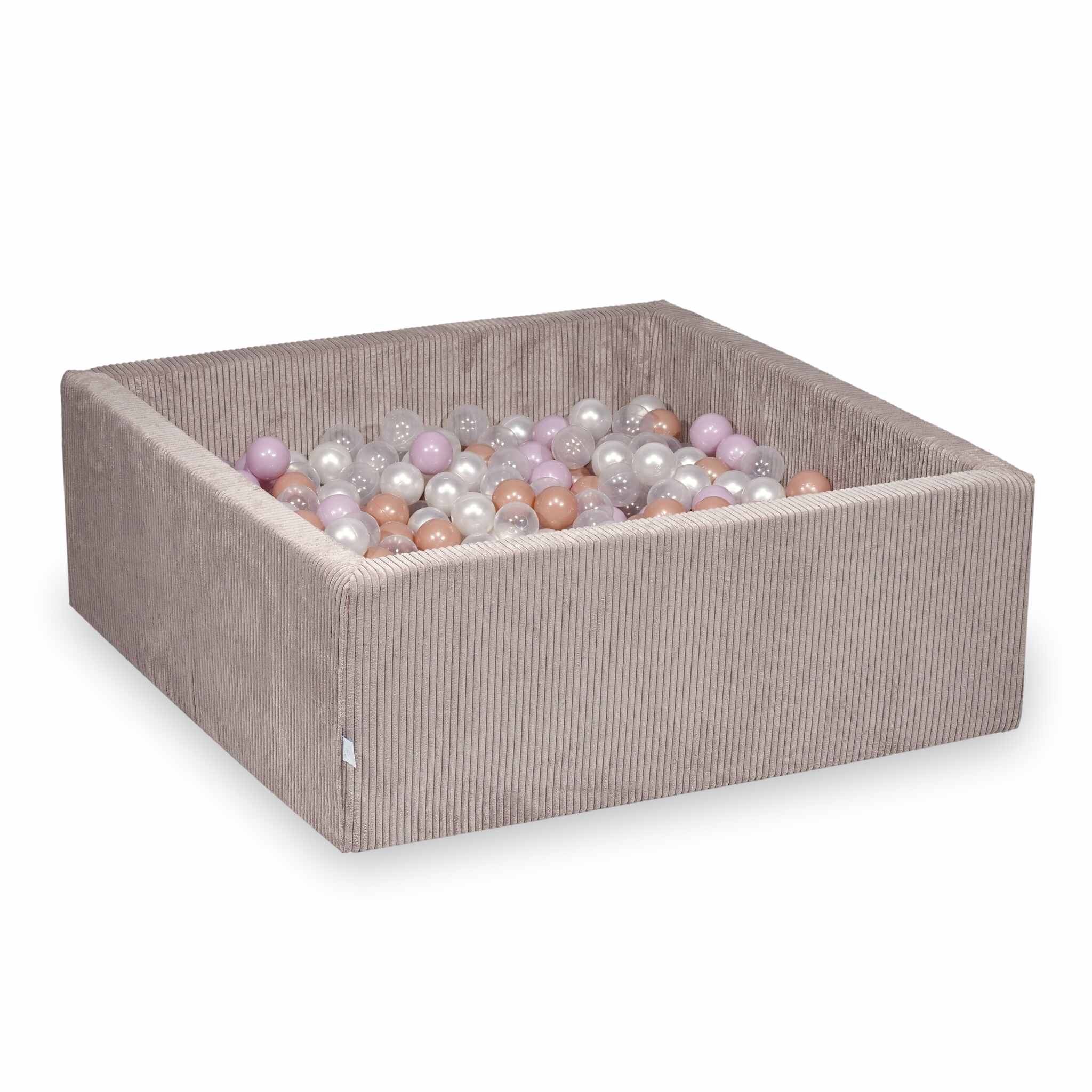 Square ball pit 110x110x40 cm in Corduroy Light Pink, 600 balls