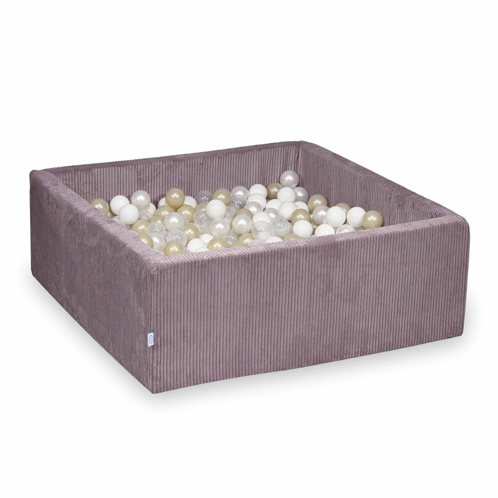 Bällebad eckig 110x110x40 cm aus Cord Lavendel, 600 Bälle