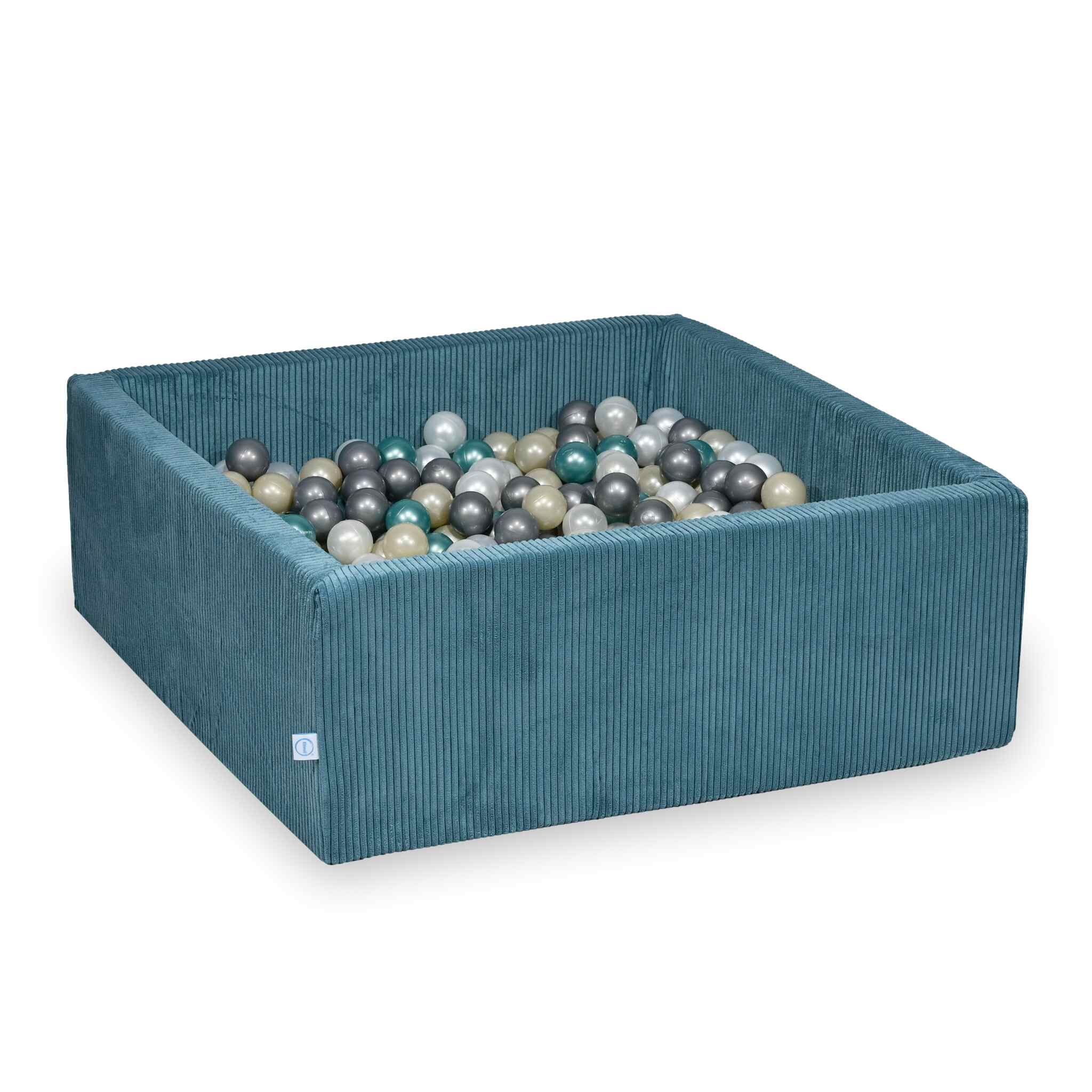 Kugelförmiges Bällebad 110x110x40 cm aus blauem Cord, 600 Bälle