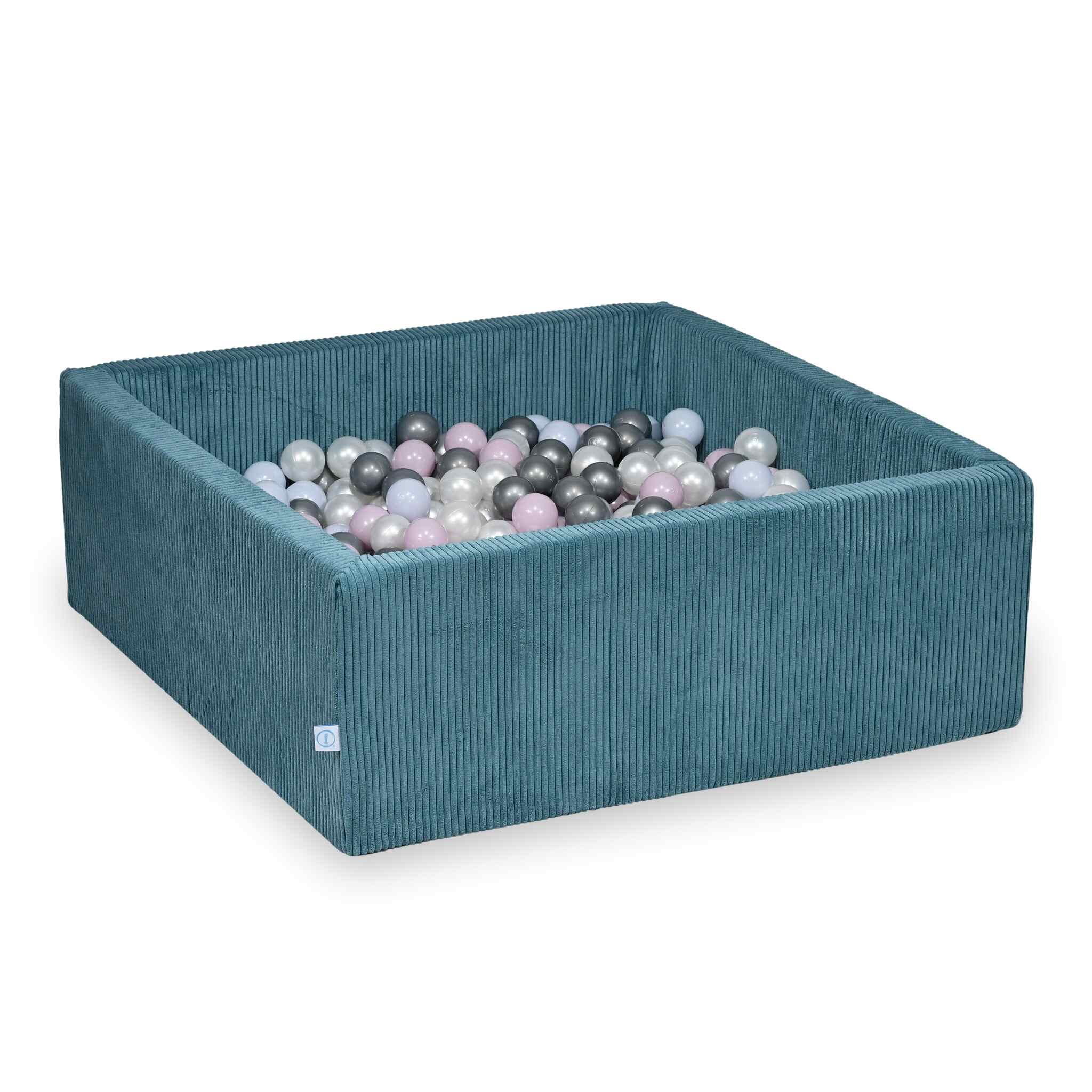 Square ball pit 110x110x40 cm in Corduroy Blue, 600 balls