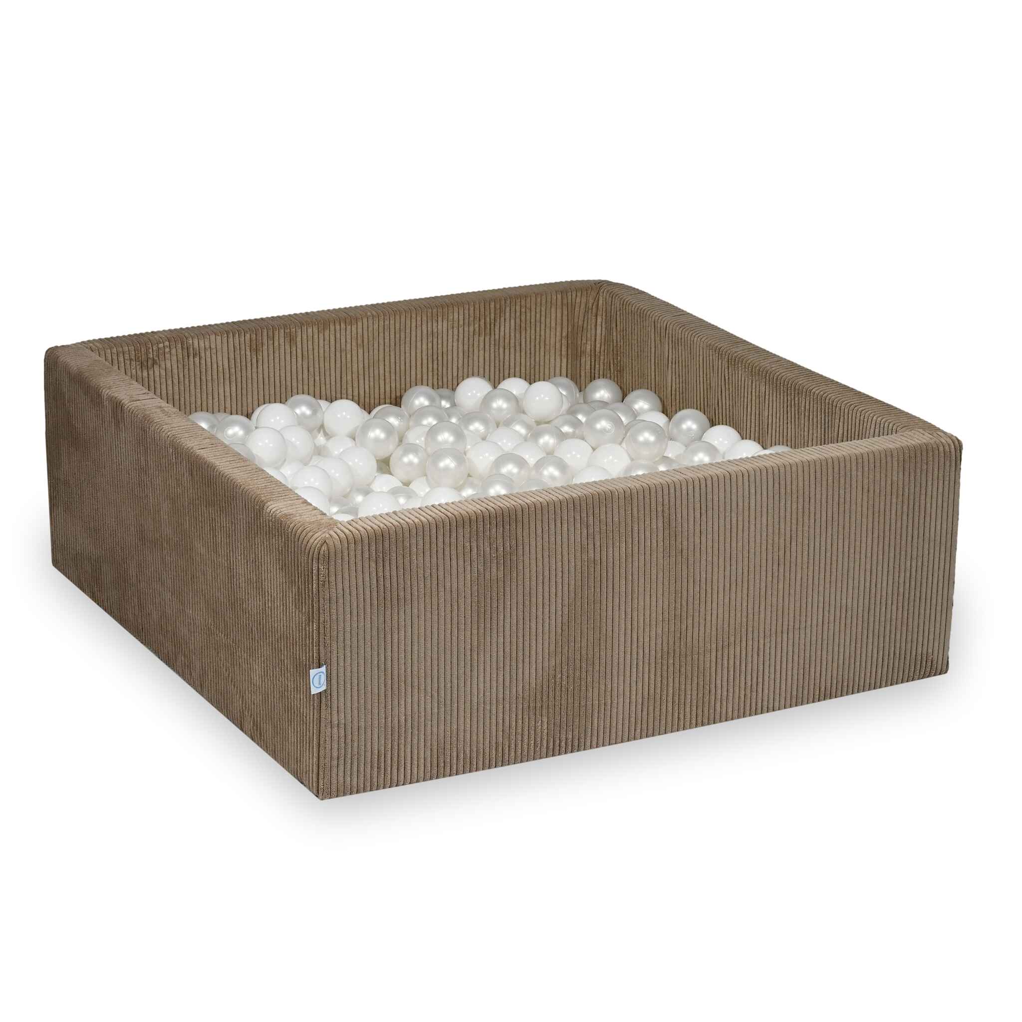Bällebad quadratisch 110x110x40 cm aus Cord Toffee, 600 Bälle