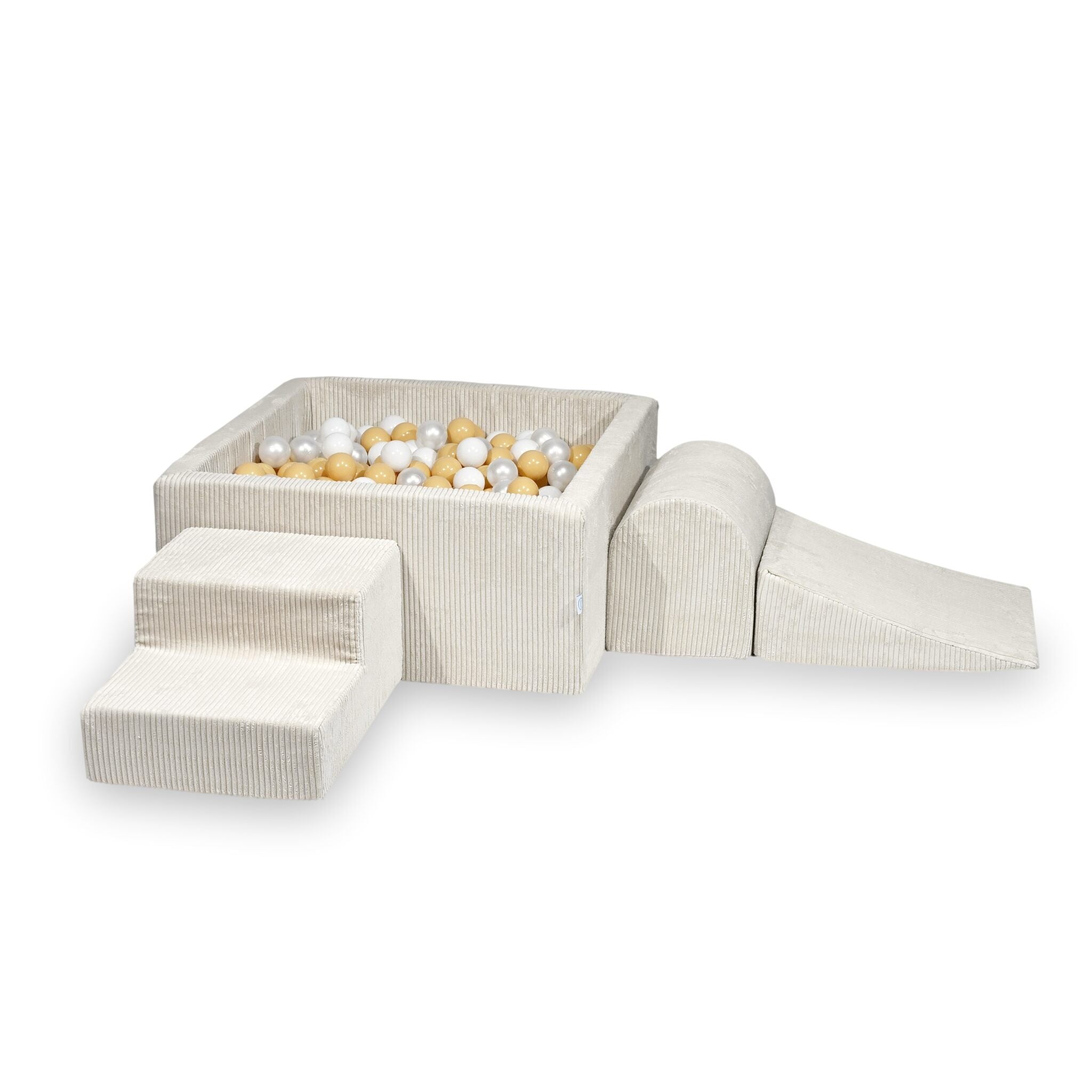 Schaumstoff-Spielbereich mit quadratischem Bällebad, Kinderspielset 90x90x40 Cord beige + 400 Bälle