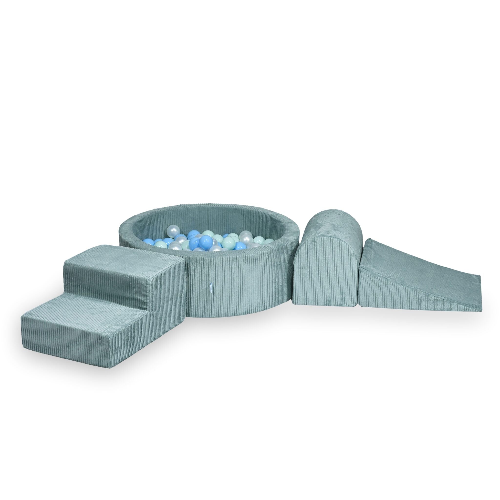 Aire de jeux en mousse avec piscine ronde 90x30 velours côtelé menthe claire + 200 balles