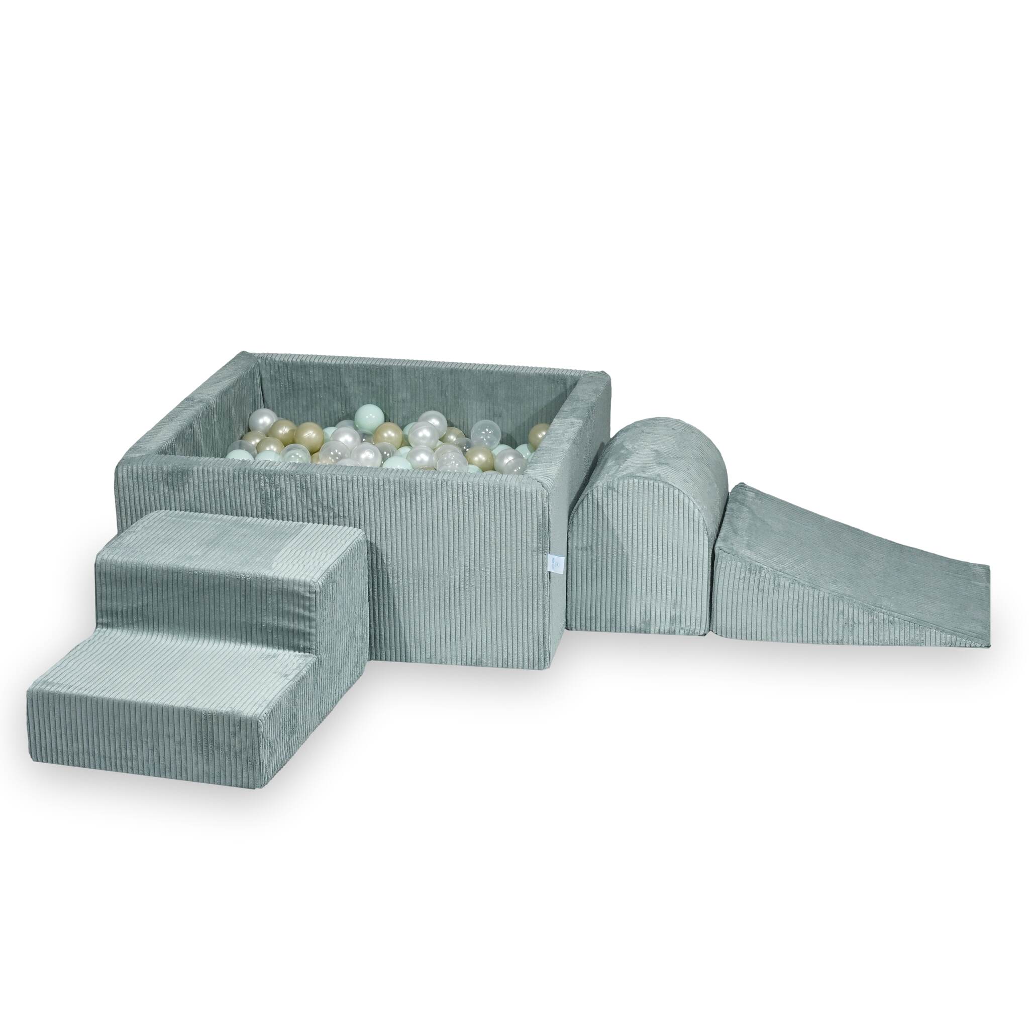 Schaumspielplatz mit quadratischem Bällebad, Kinderspielset 90x90x40 Hellminz-Kord + 400 Bälle