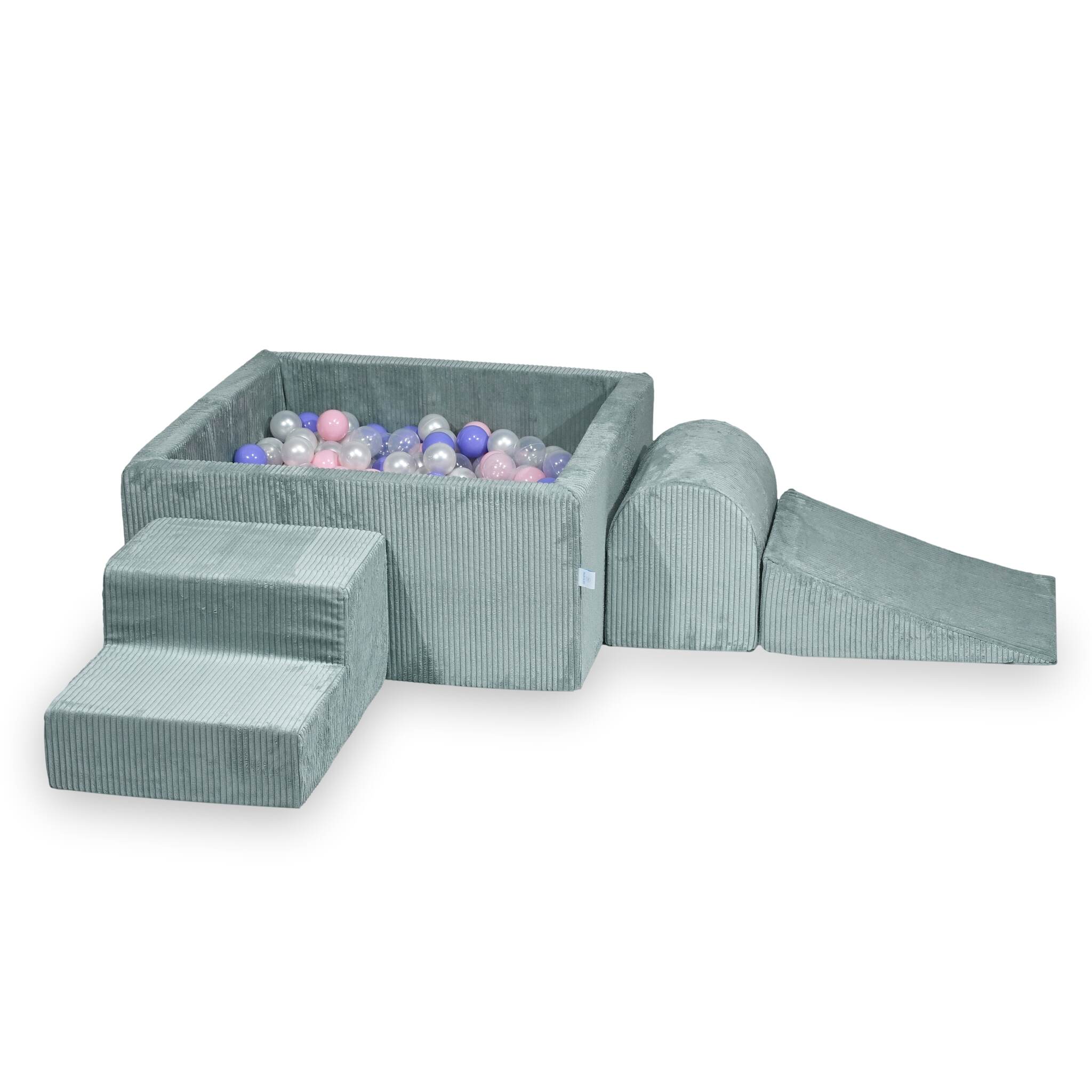 Aire de jeux en mousse avec piscine à balles carrée set de jeu enfant 90x90x40 velours côtelé menthe claire+ 400 balles
