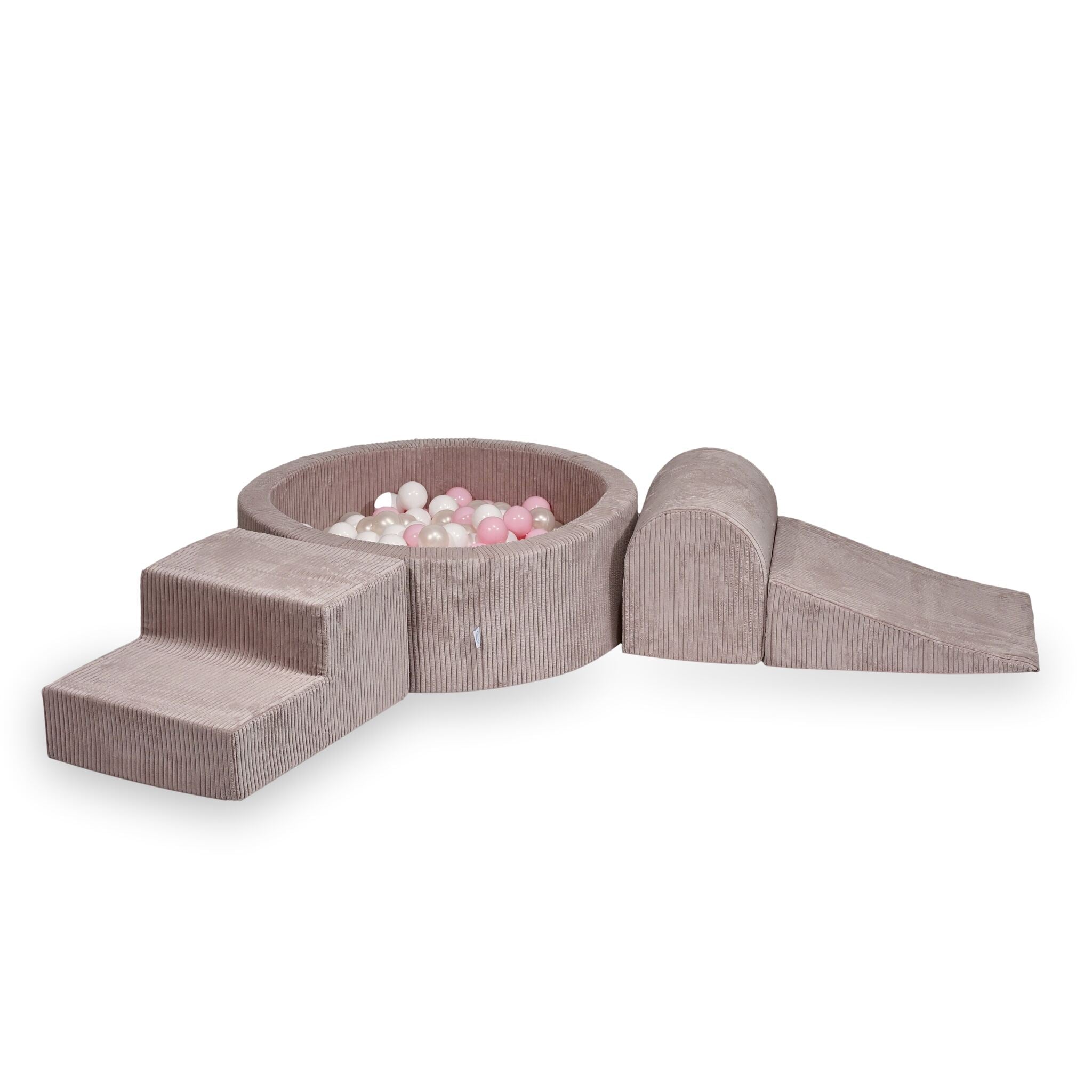 Aire de jeux en mousse avec piscine ronde 90x30 velours côtelé rose clair + 200 balles