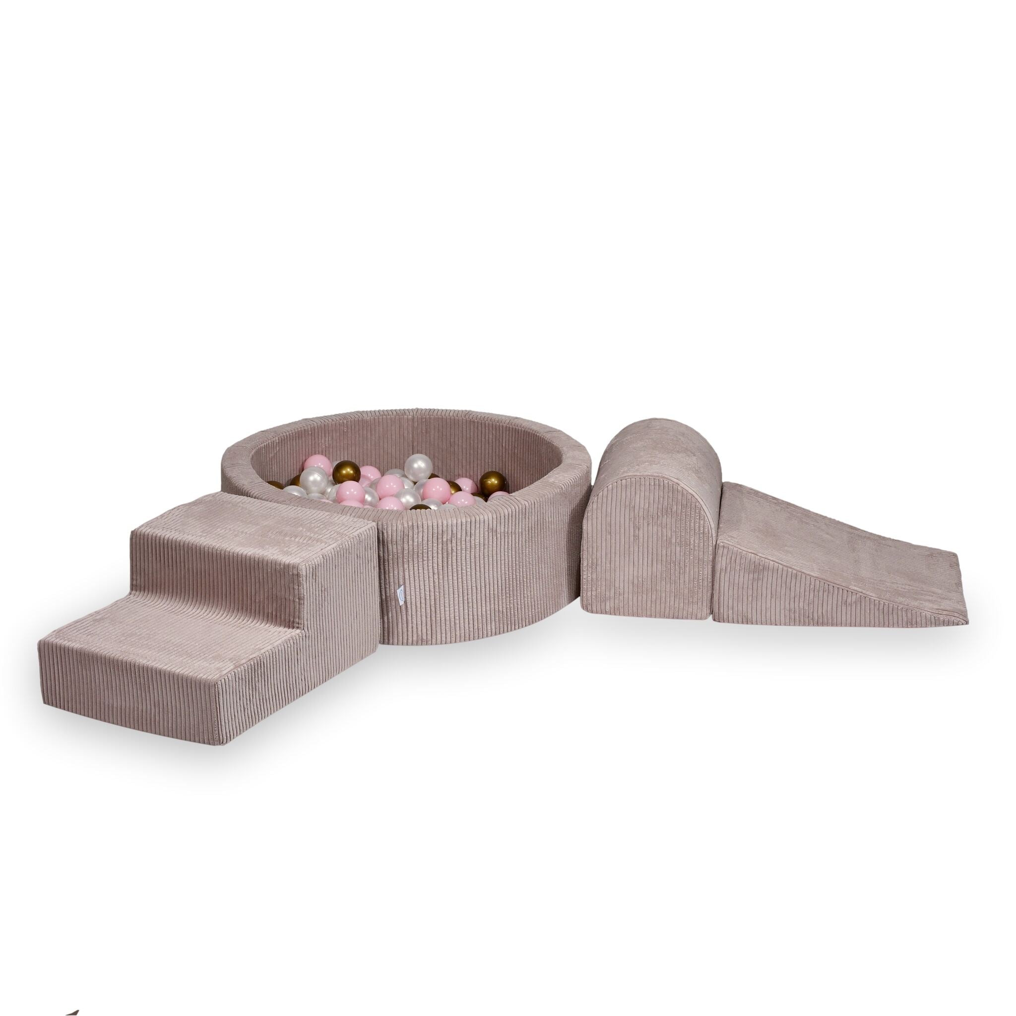 Aire de jeux en mousse avec piscine ronde 90x30 velours côtelé rose clair + 200 balles