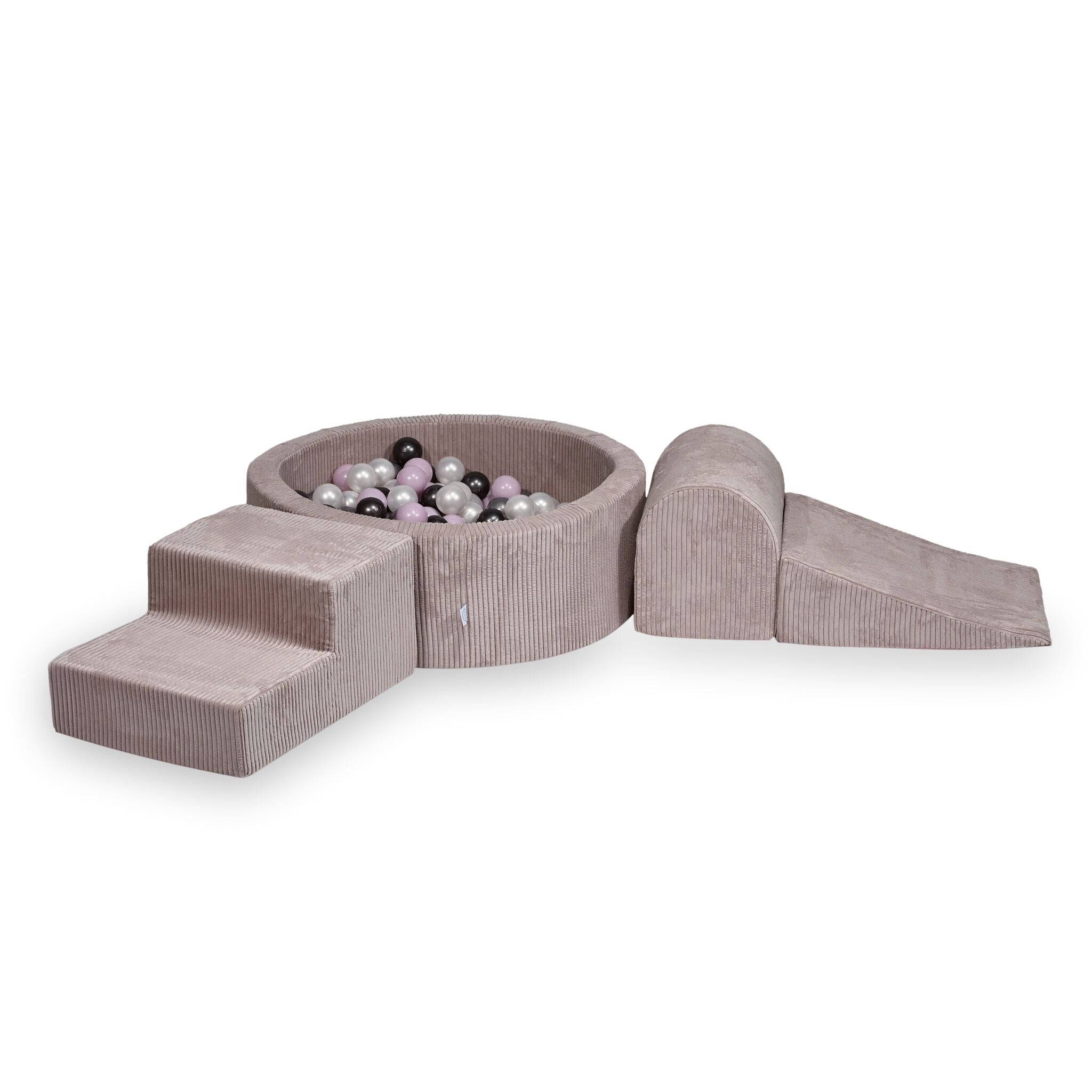 Aire de jeux en mousse avec piscine ronde 90x30 velours côtelé rose clair + 200 balles