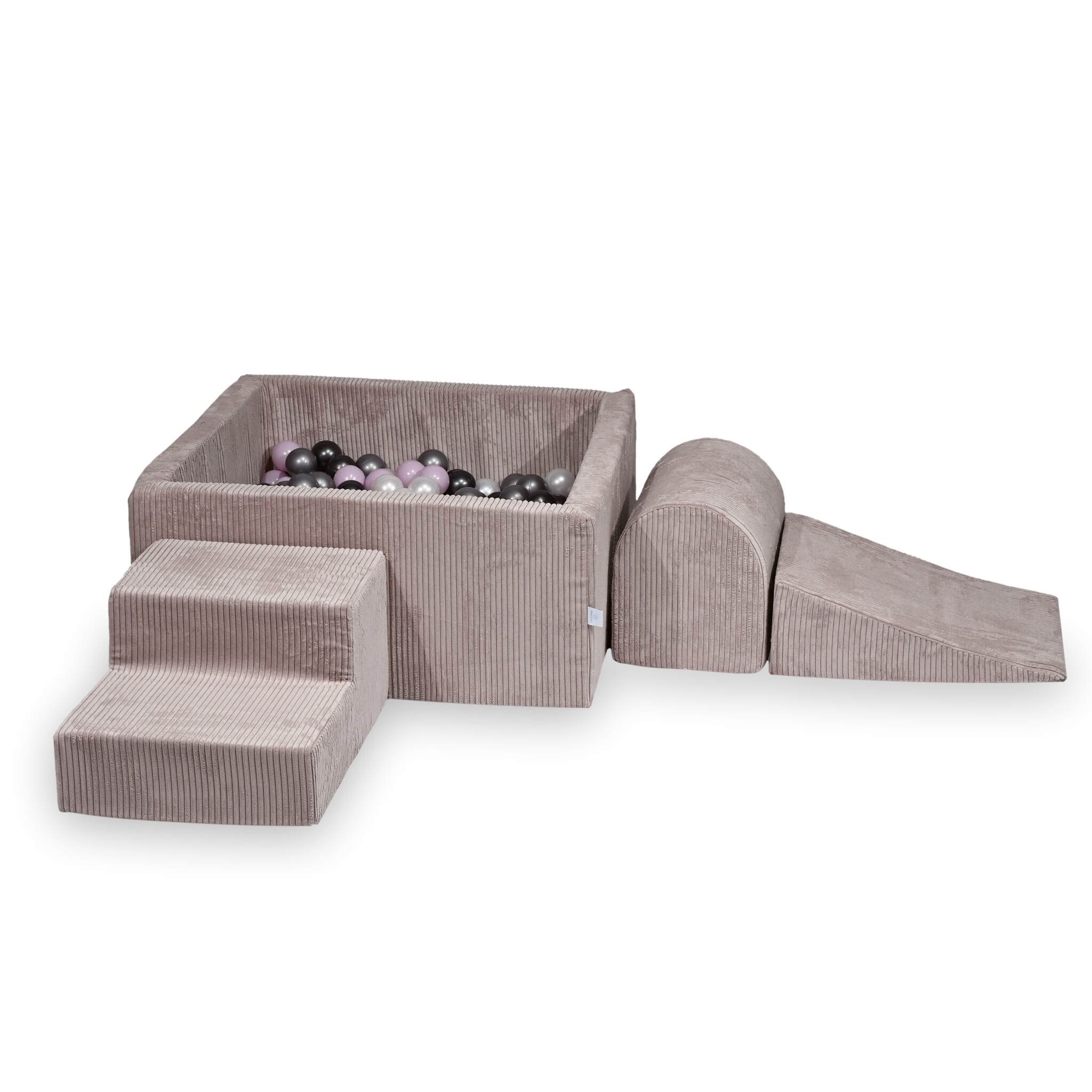 Aire de jeux en mousse avec piscine à balles carrée set de jeu enfant 90x90x40 velours côtelé rose clair + 400 balles