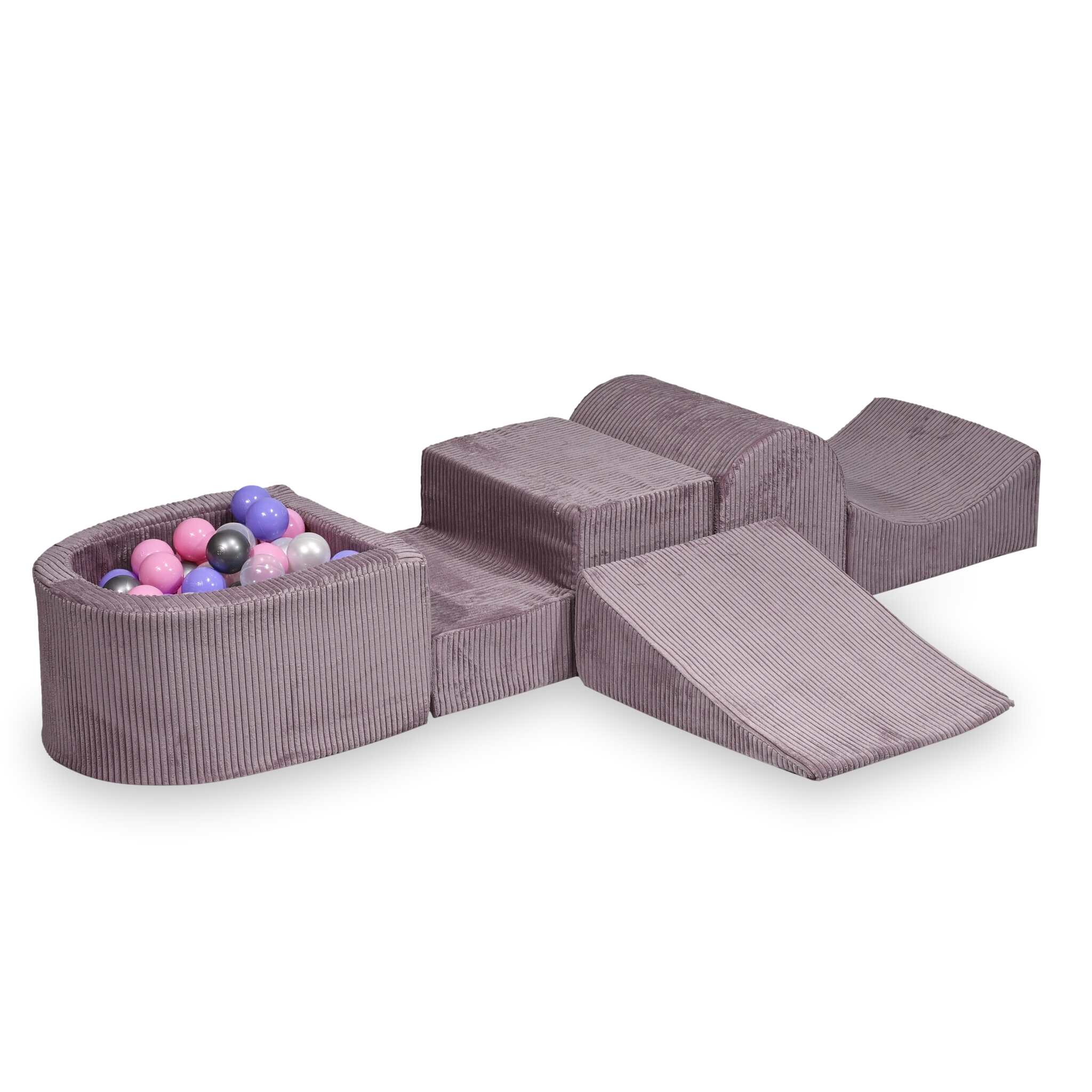 Schaumstoff-Spielplatz mit Hügel und Micro-Cord-Lavendel-Bällebad + 100 Bälle