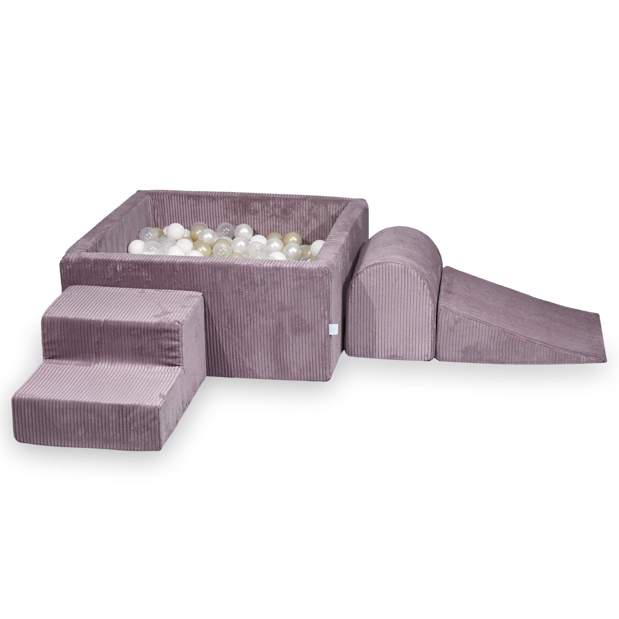 Schaumstoff-Spielplatz mit quadratischem Bällebad, Kinderspielset 90x90x40 Kord Lavendel + 400 Bälle