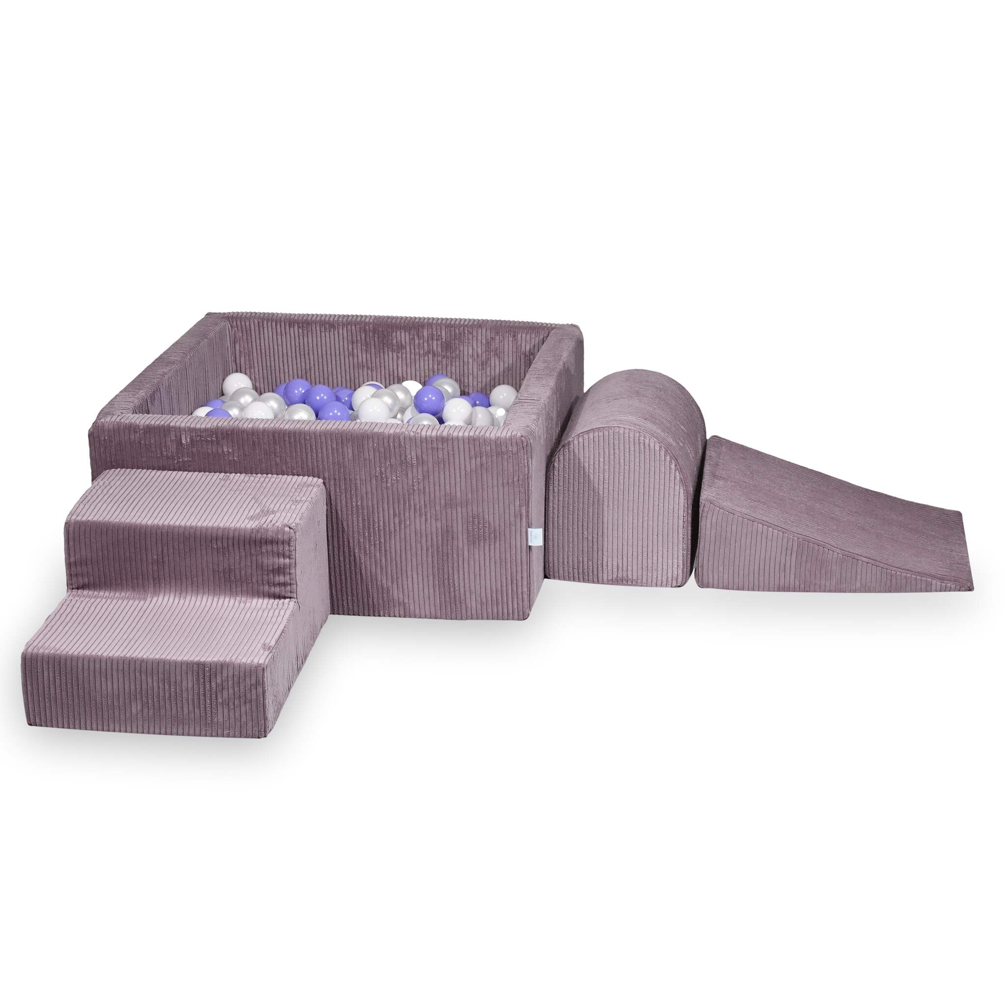 Schaumstoff-Spielplatz mit quadratischem Bällebad, Kinderspielset 90x90x40 Kord Lavendel + 400 Bälle