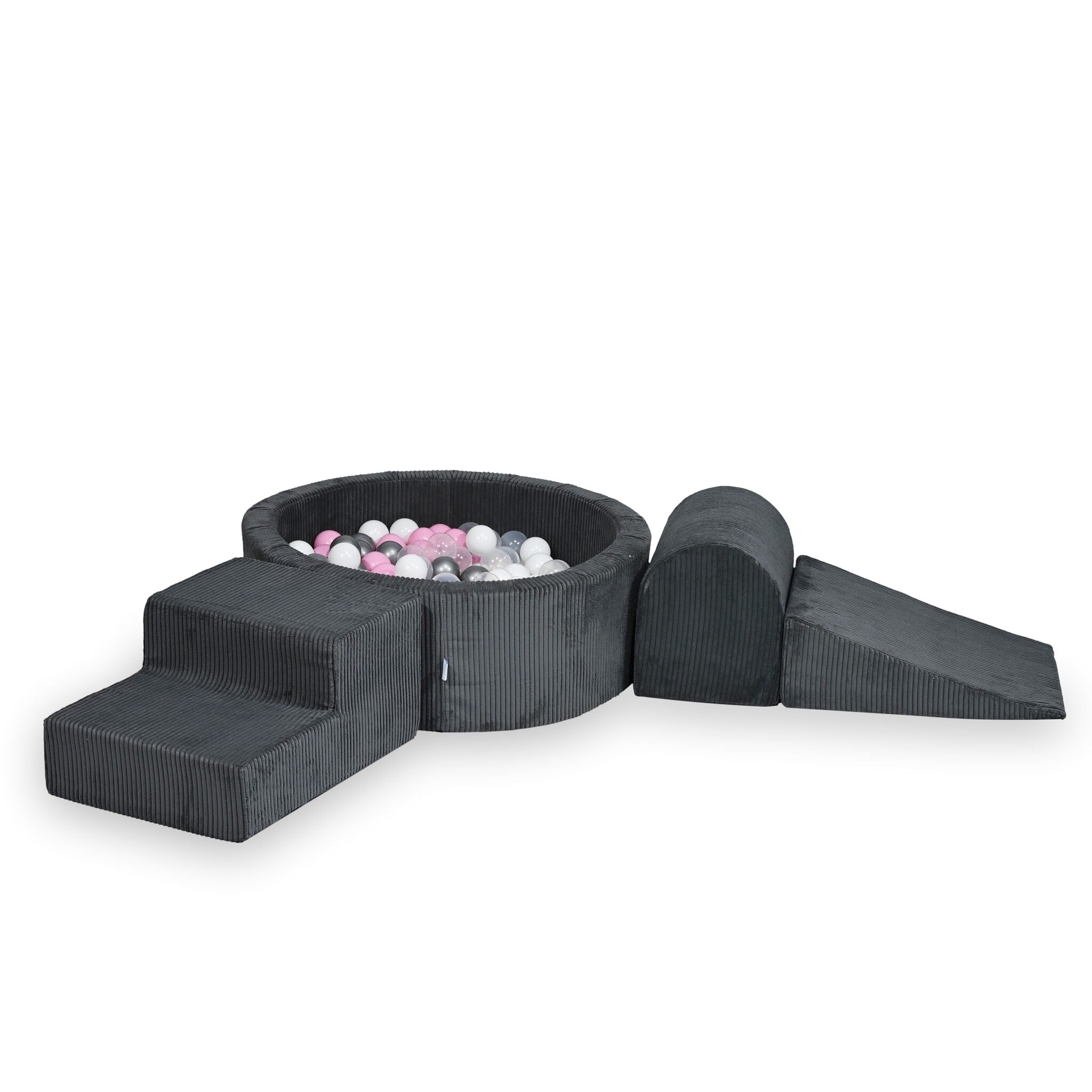 Schaumstoff-Spielplatz mit rundem Bällebad 90x30 Kordelgraphit +200 Bälle
