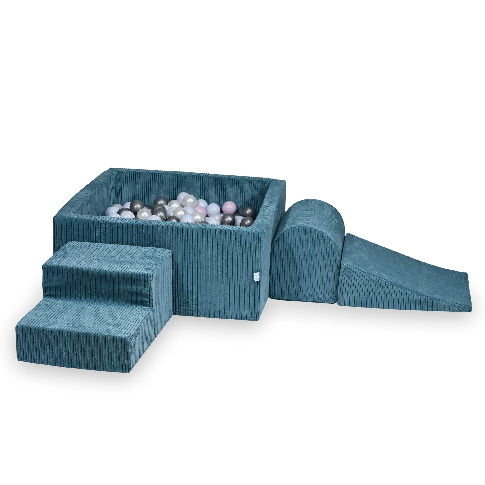 Aire de jeux en mousse avec piscine à balles carrée set de jeu enfant 90x90x40 velours côtelé bleu + 400 balles