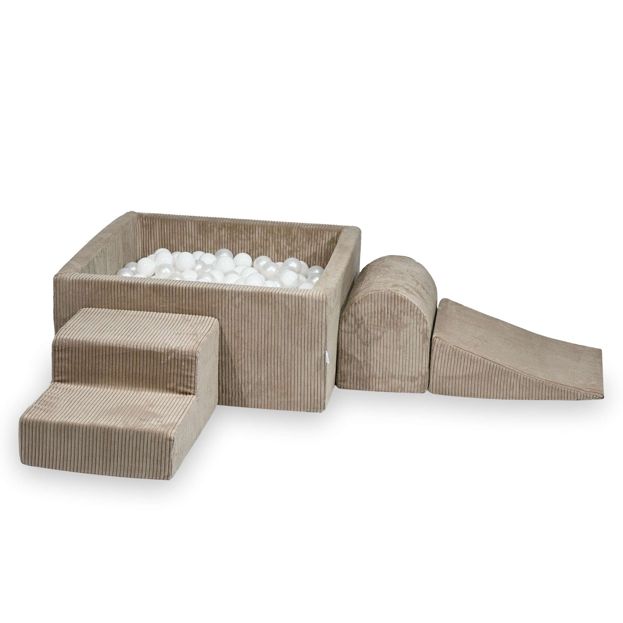 Schaumstoff-Spielplatz mit quadratischem Bällebad, Kinderspielset 90x90x40 Kord Toffee + 400 Bälle