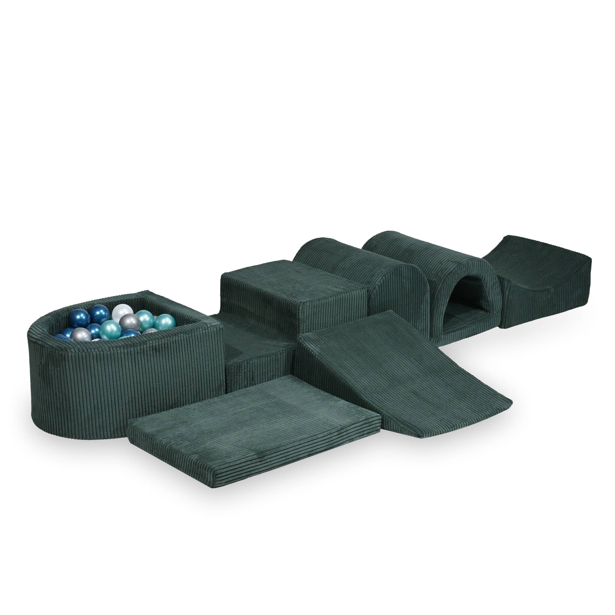 Largest foam play area with green micro corduroy ball pit + 100 balls
