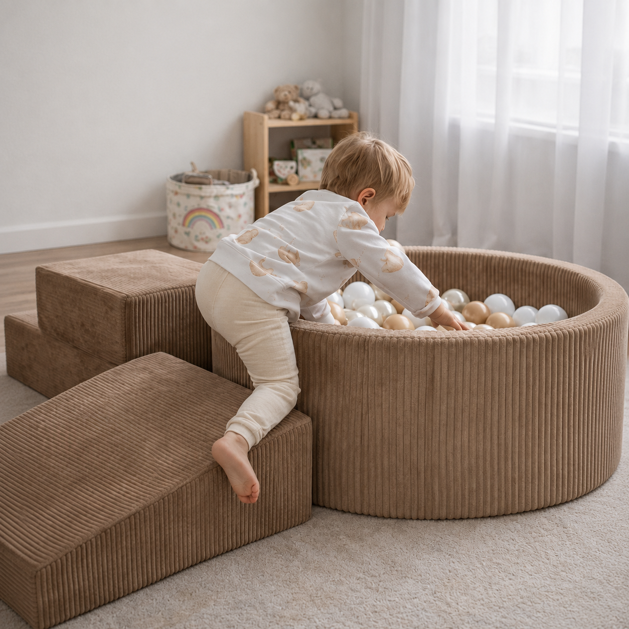Schaumstoff-Spielbereich mit rundem Pool 90x30 Kord toffee +200 Bälle