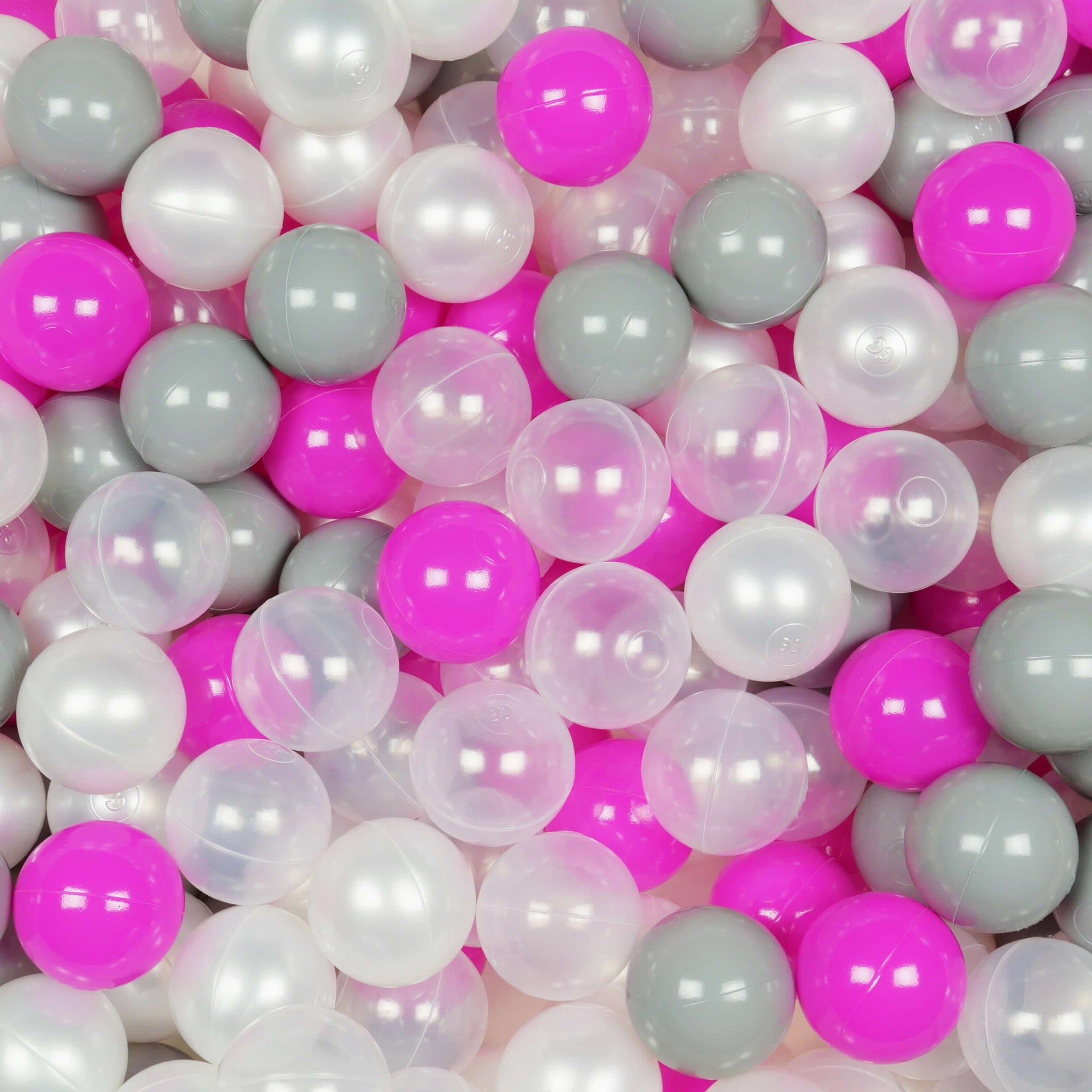 Spielbälle mit 7 cm Durchmesser, 150 Stück, perlmuttfarben, transparent, grau, rosa