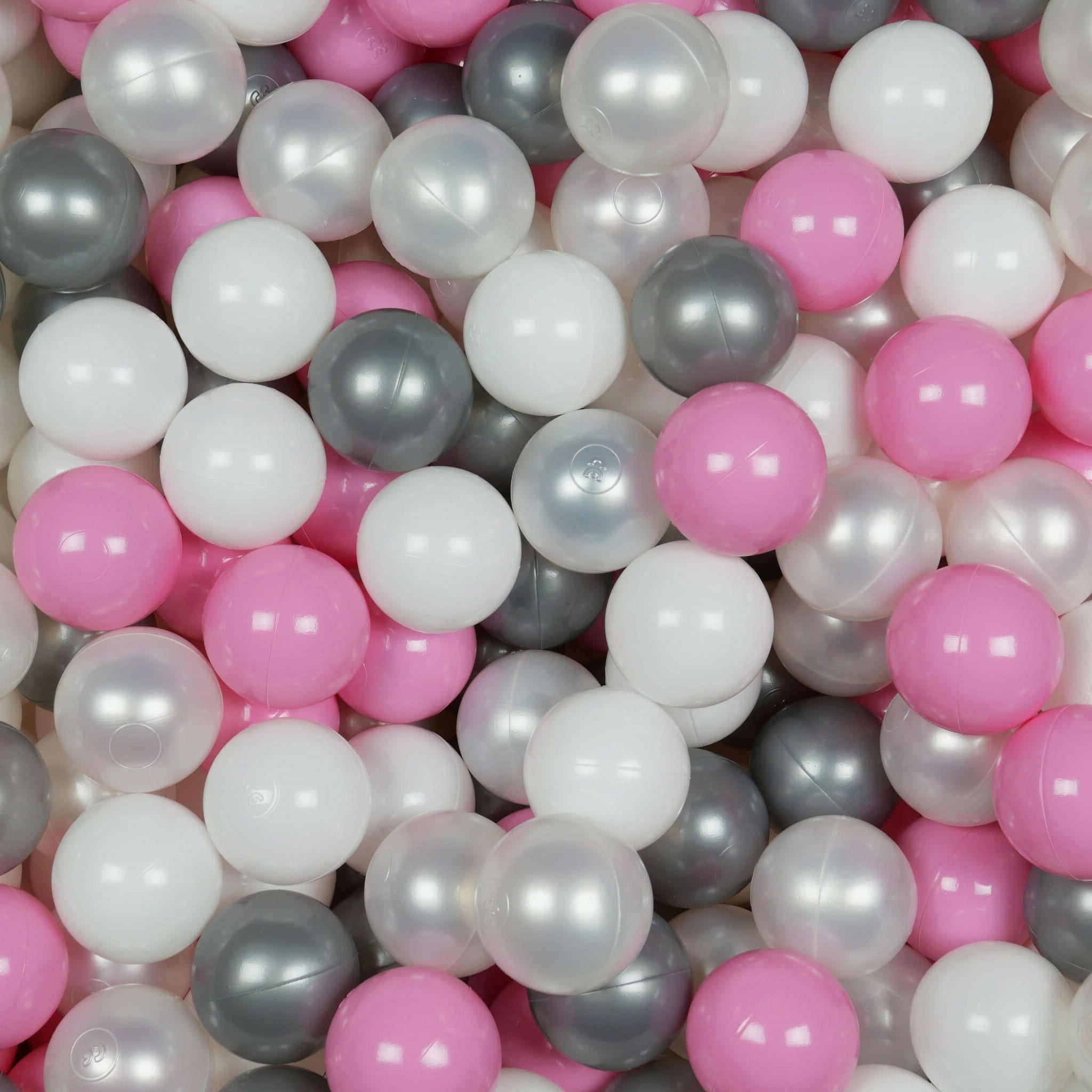 300 Spielbälle mit 7 cm Durchmesser in Weiß, Perlmutt, Silber und Puderrosa